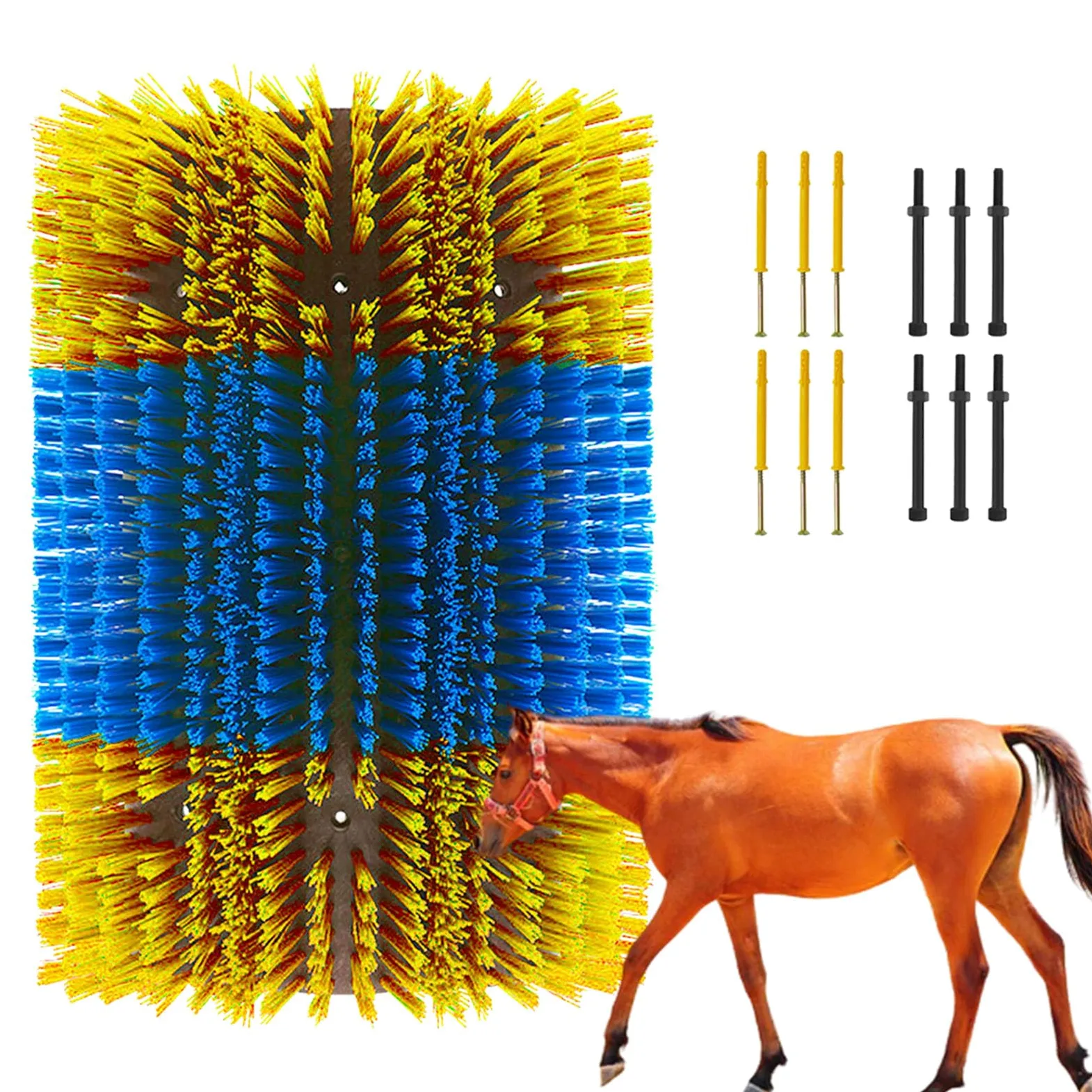 Cepillo rascador para ganado Rascador for caballos, cepillo for caballos con 6 tornillos, for caballos, cabras, vacas y ovejas(Yellow+Blue)