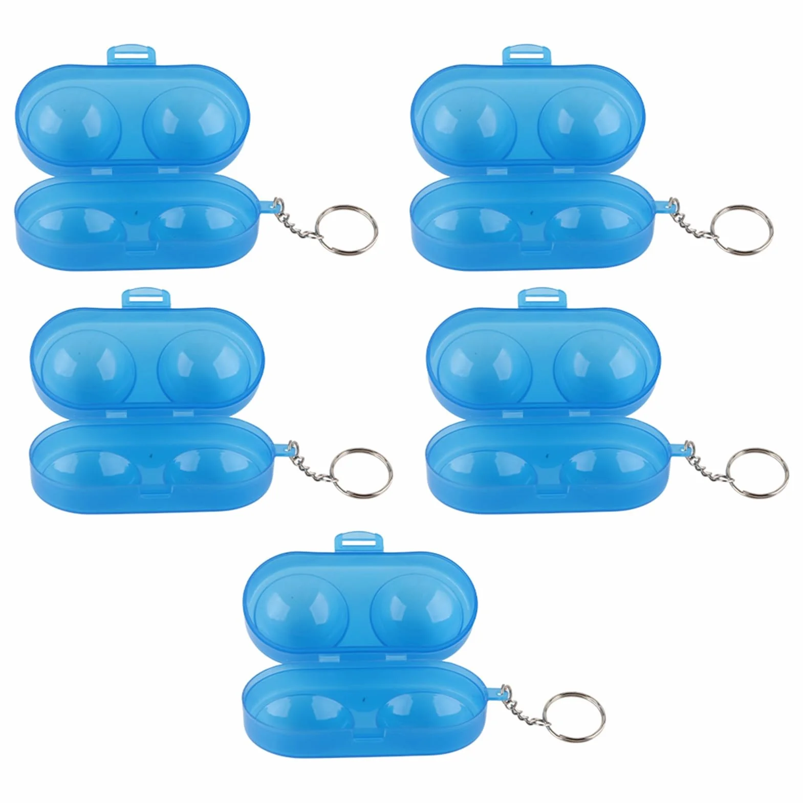 Caja de almacenamiento de pelotas de tenis de mesa portátil de plástico con cadena 5 piezas Azul transparente