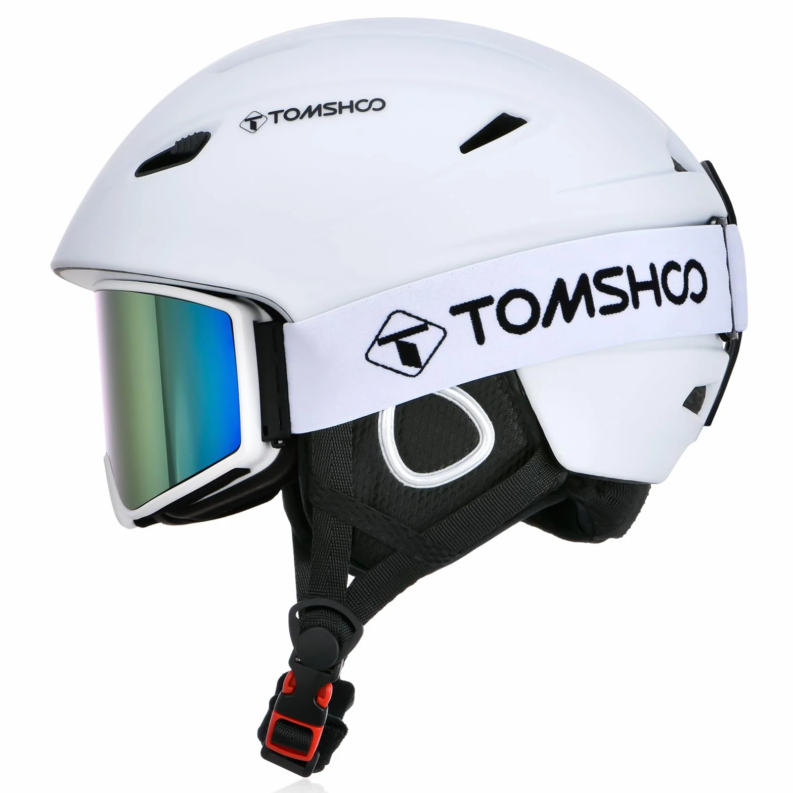 TOMSHOO Casco de Esquí y Gafas de Esquí Set, Orejeras, Ventilación, Forro Extraíble Unisex