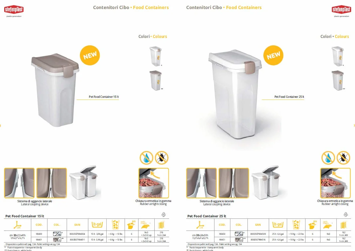 Stefanplast Petfood - Contenedor para Perros (25 L), Color marrón y Blanco
