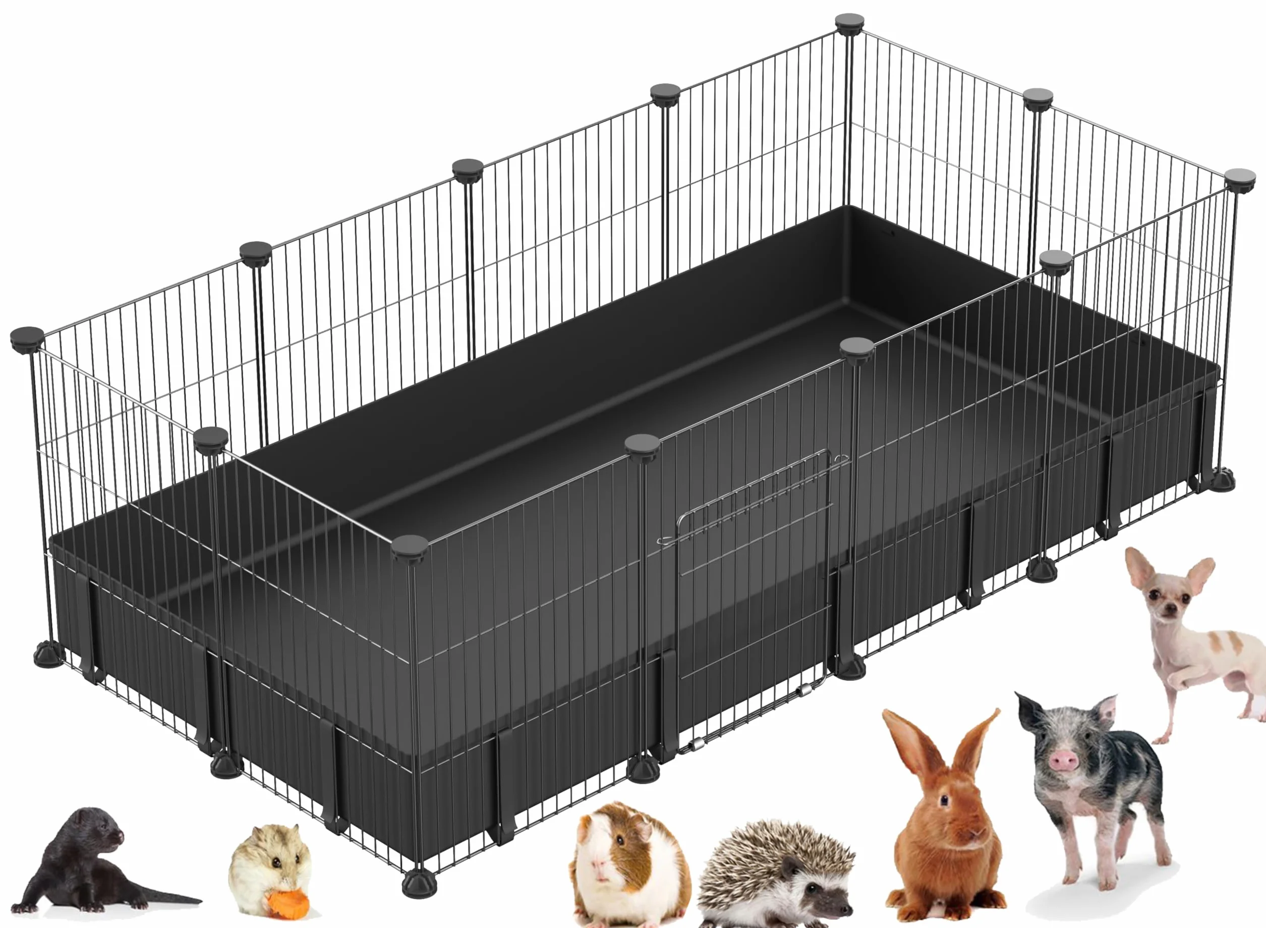 PILIN Corral para animales pequeños con puerta, valla para mascotas con alfombra impermeable, jaula para conejos, jaula para cobayas, cachorros, gatitos 30x38 12 piezas