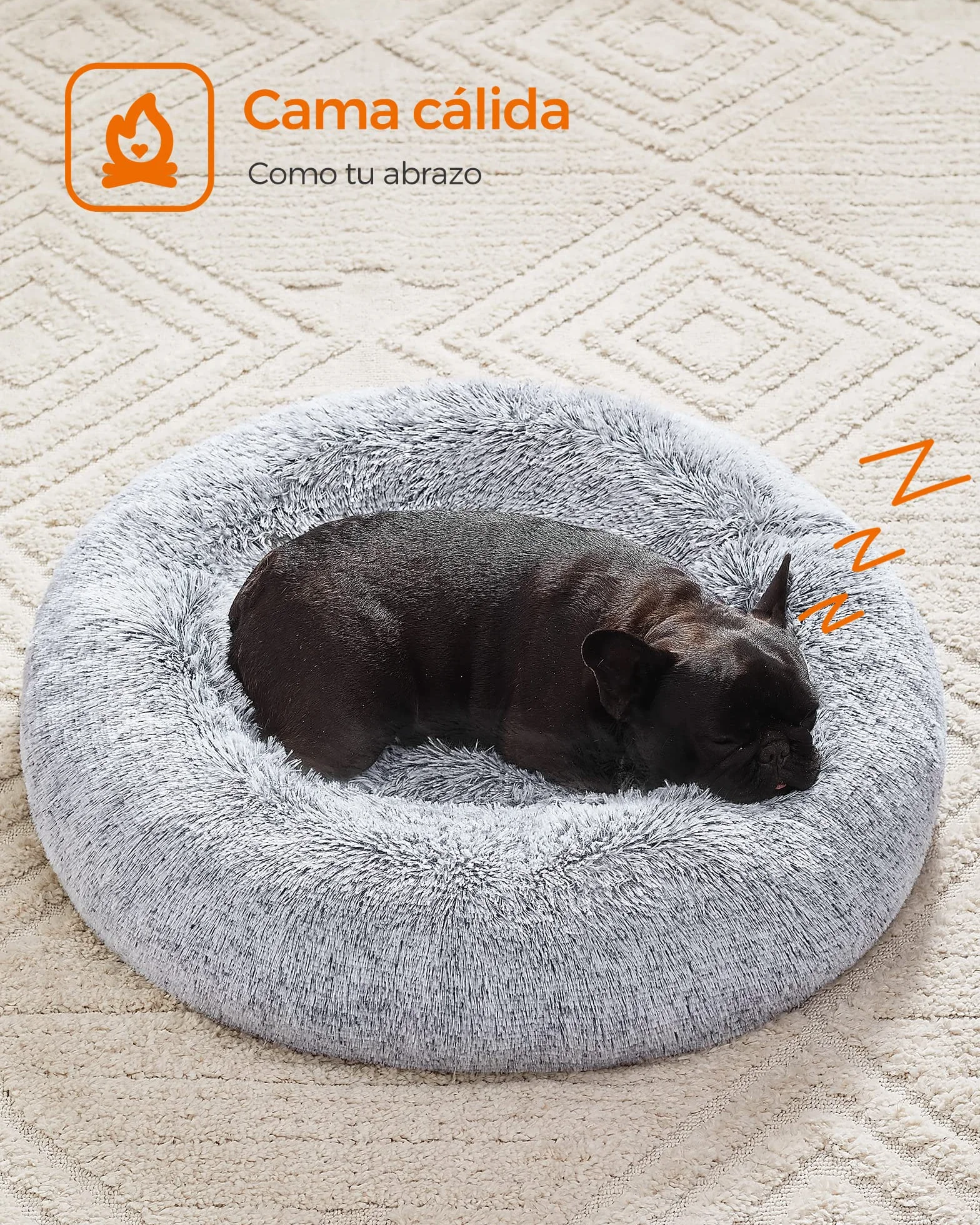 Feandrea Cama de Perros, Cama para Perros, Cojín Central Extraíble y Lavable, Alfombra de Felpa Suave y Mullida, 70 cm de Diámetro, Gris PGW039G01