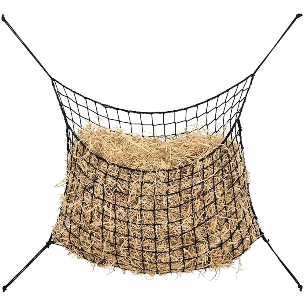 Redes de heno para caballos y ponis, redondas, 1 x 1 m, hechas de 100% polipropileno, resistentes a la intemperie, con malla de 45 x 45 mm, paquete de 2, absorción lenta para reducir la pérdida de