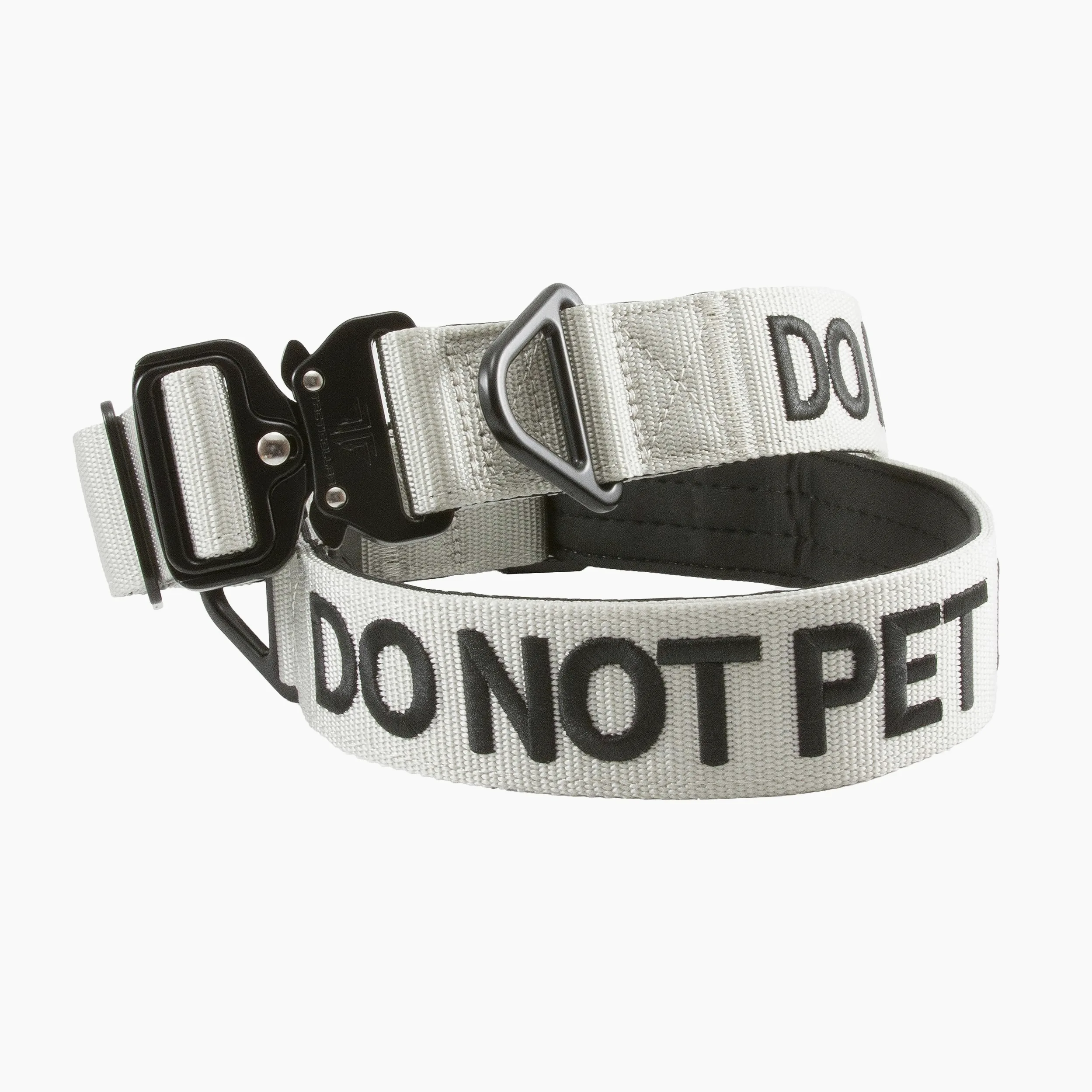 Tacticollar - Collar « DO NOT PET » (No acariciar) de nailon de 3,8 cm para perros, interior acolchado de neopreno, comunica las necesidades de tu perro para evitar accidentes (gris, pequeño)
