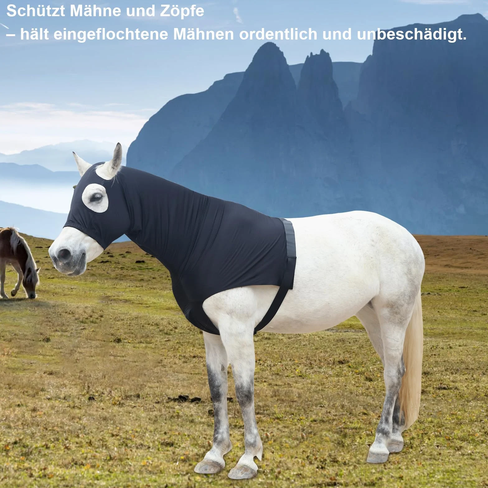 Capucha Elástica con Cremallera para Caballo Protección Cuello y Cabeza