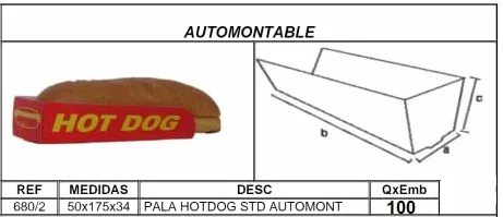 Envase Automontable Cajita Hot Dog - Bandejitas Hot Dog 100 Unidades - Perrito Caliente 100uds