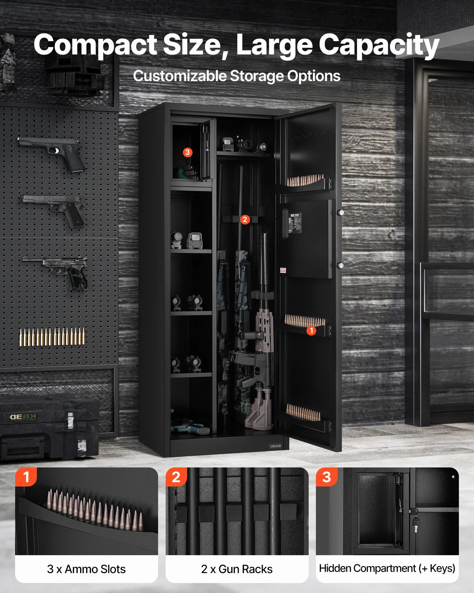 VEVOR Armario para Armas Largas con Cerradura con Contraseña, Caja Fuerte para Rifles, 536x386x1430 mm