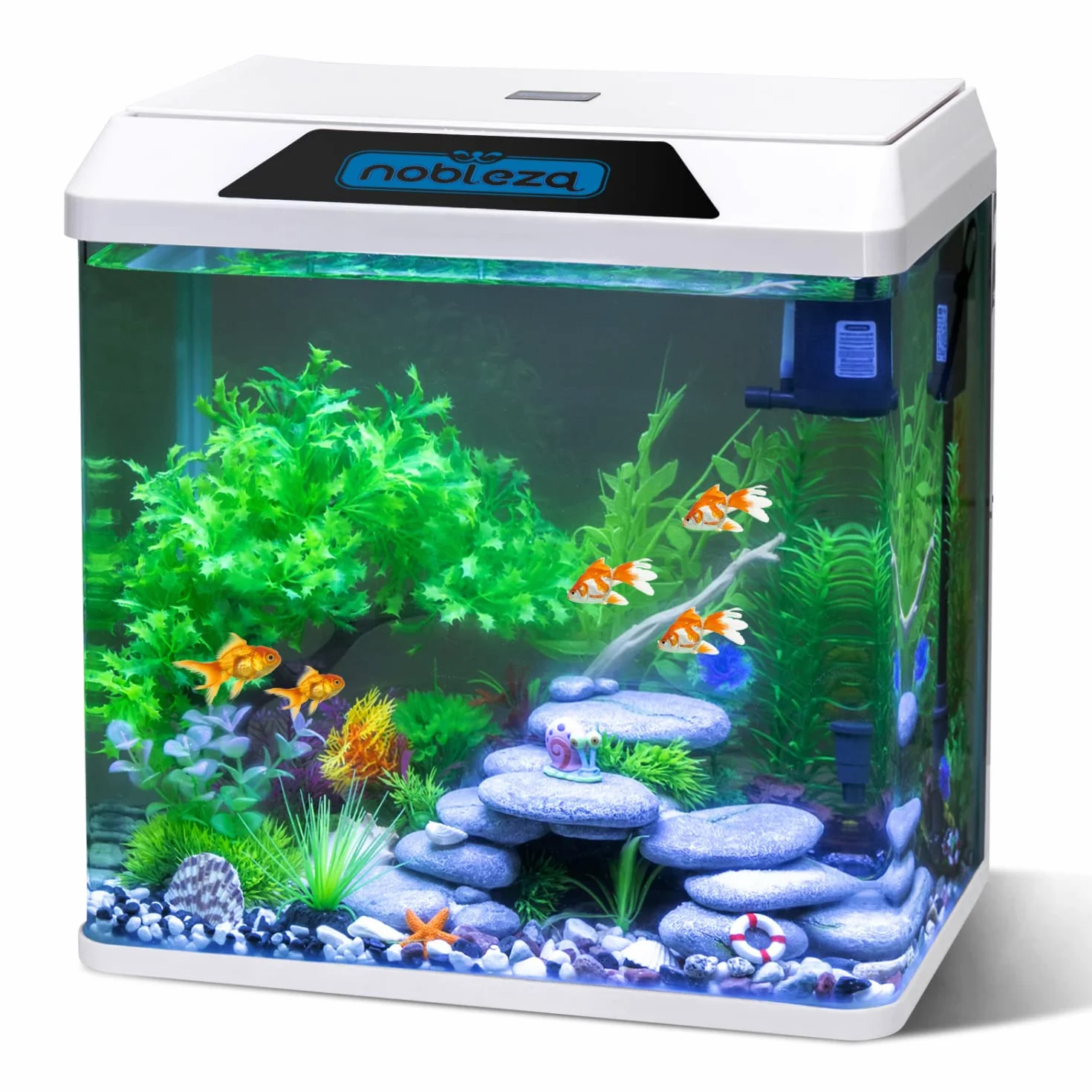 Nobleza - 30L Acuarios y Peceras Completas, Peceras de Cristal con Sistema de Filtrado e Iluminación LED, Acuarios de Iniciación, Blanco
