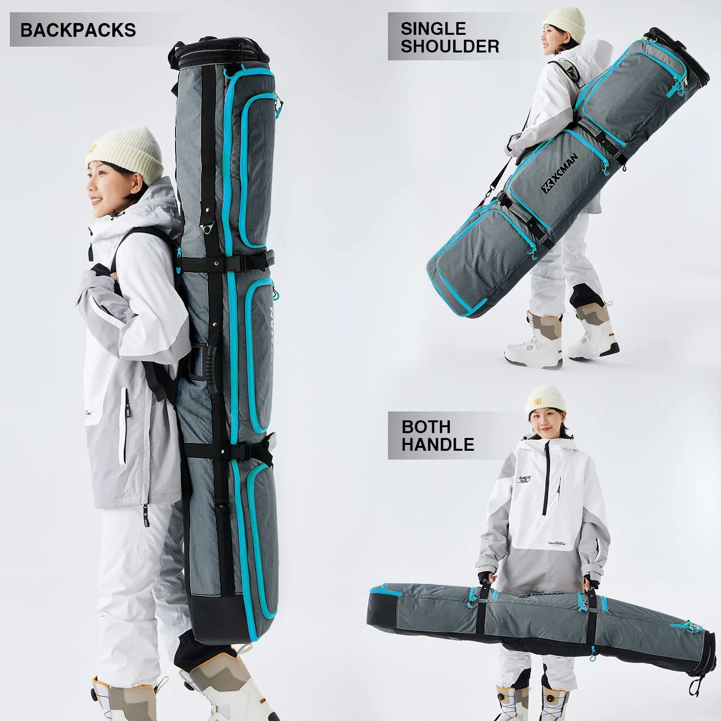 XCMAN Bolsa de Snowboard Acolchada con Ruedas Ajustable 63-75 Pulgadas 100L