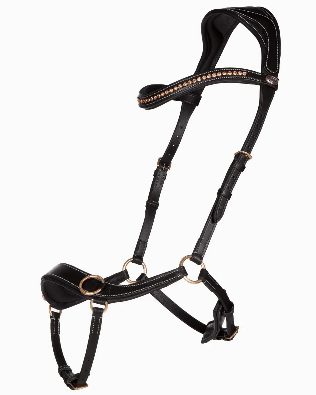 QHP Trense Anatomical de cuero sin mordida (sangre caliente, negro)