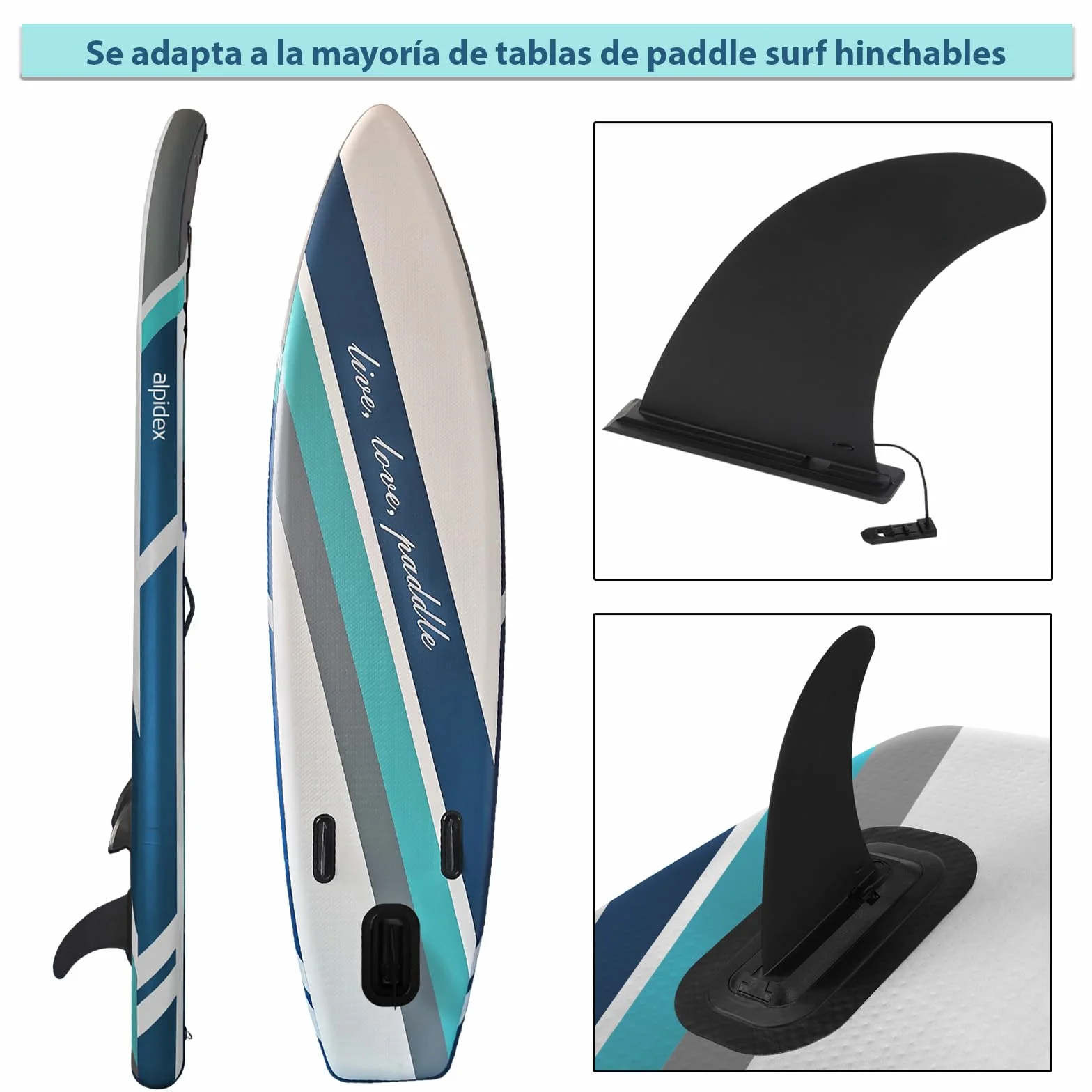 ALPIDEX Quilla Sup Paddle Surf Universal 9 Inch Aleta Tabla Surf Hinchable Stand Up Paddle Board Central Fin Longboard