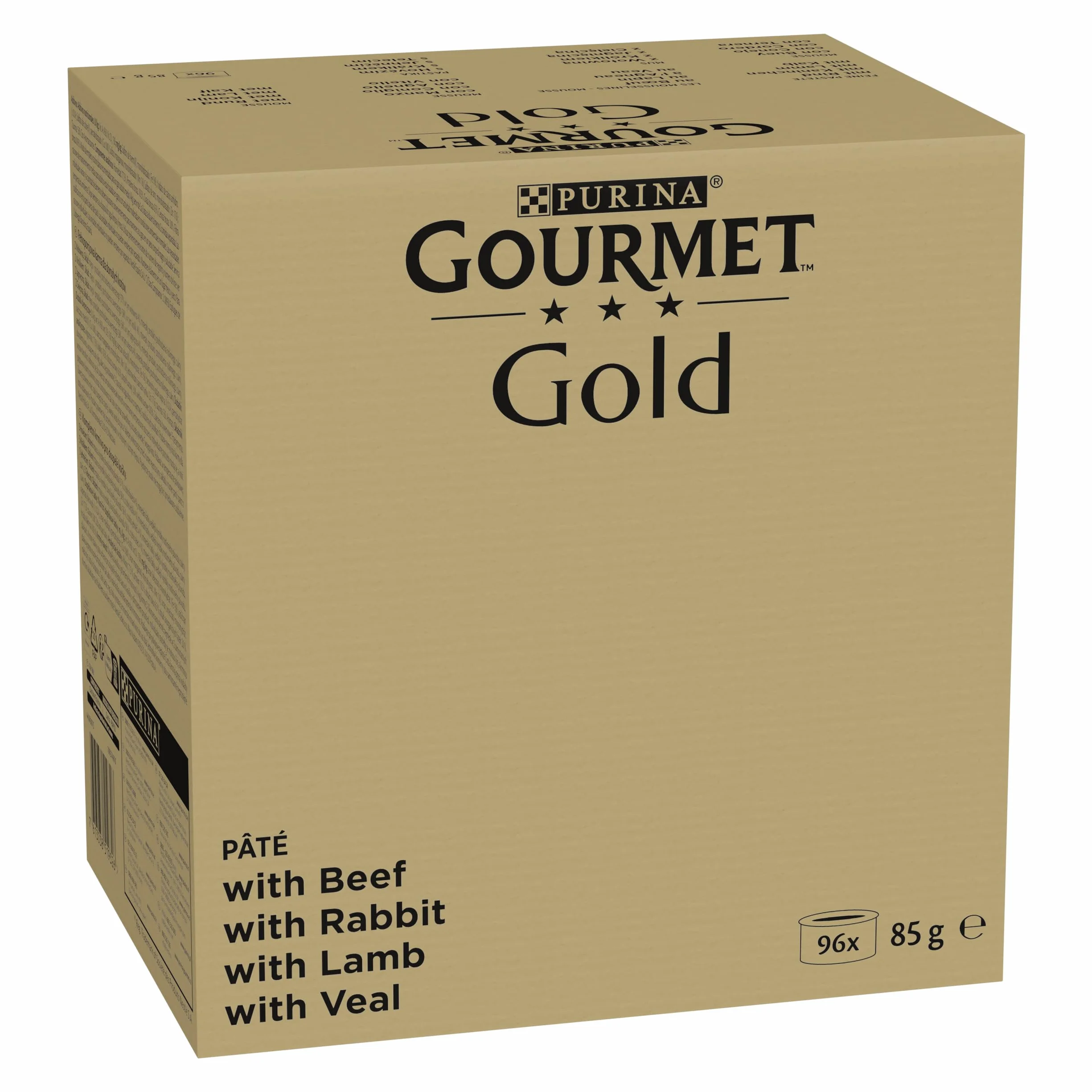 GOURMET Gold Mousse, Comida Húmeda para Gato Adulto, Surtido de Buey, Conejo, Cordero y Ternera, 96 latas