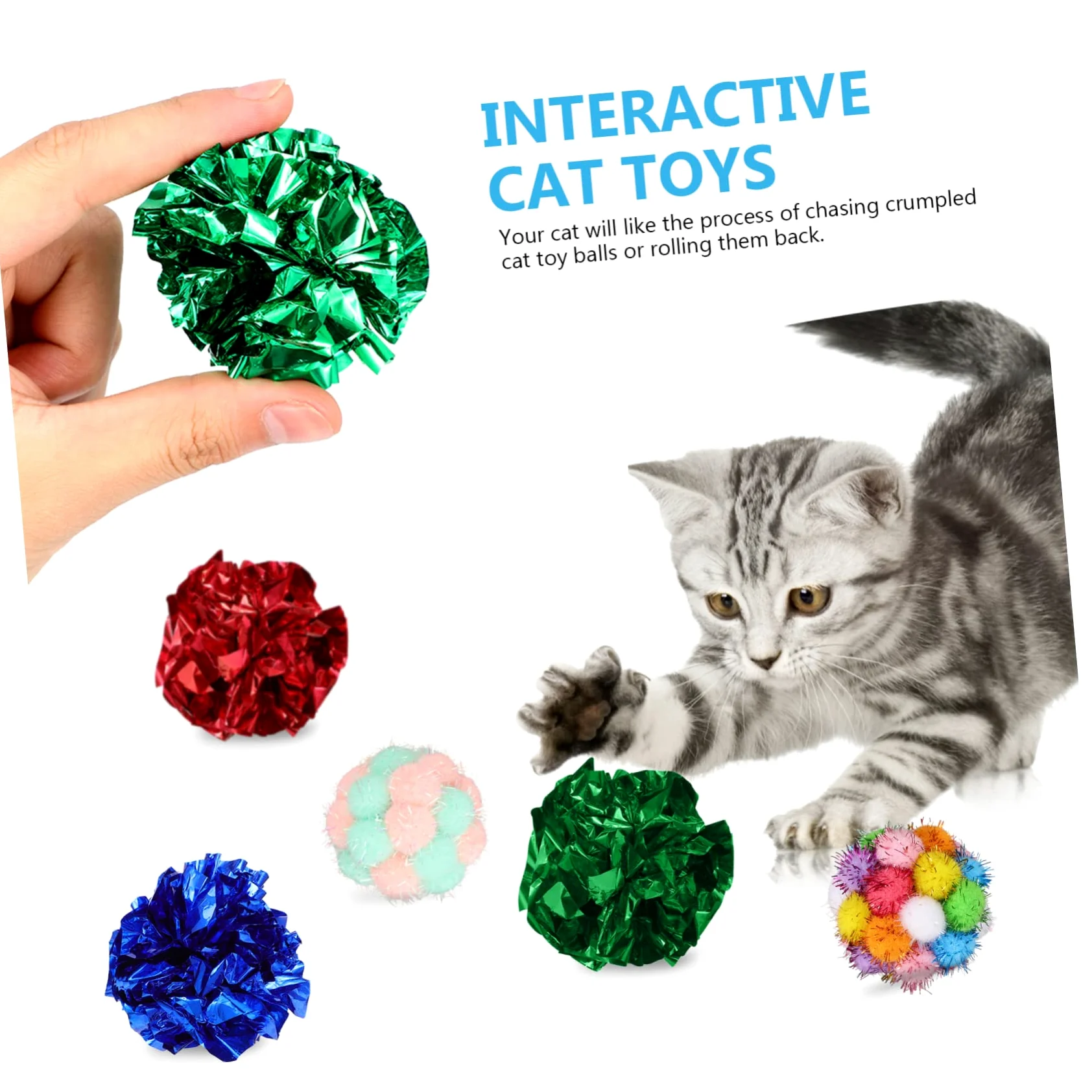minkissy 125 Piezas Pelota de Peluche perseguir Bolas para Gato Gatito Juguete Pelota interactiva para Gatos Bolas Arrugadas pequeñas Masticar Bola de Gato Bola de Sonido película Pista
