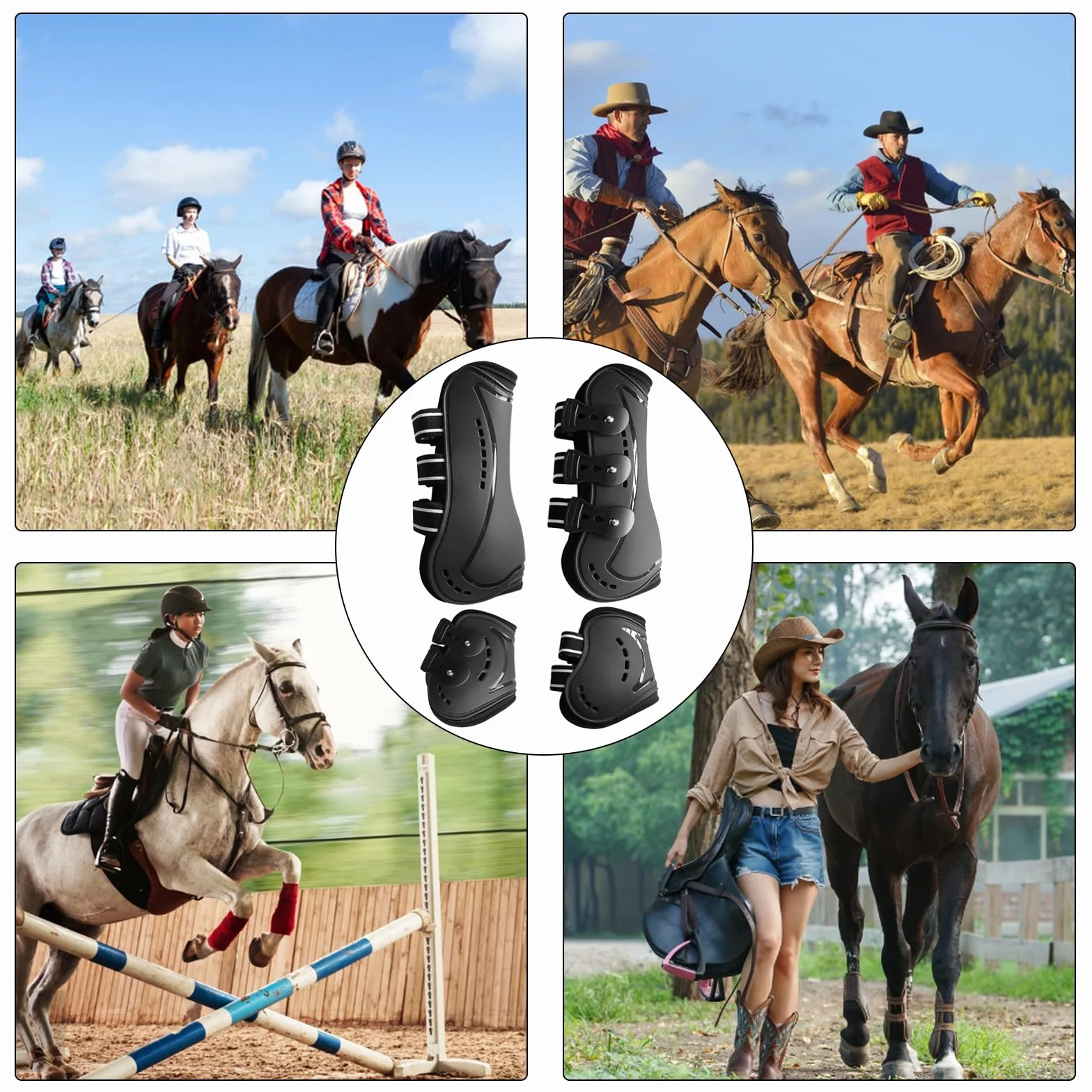 Botas de Caballo, 4 Piezas Protectores de Piernas Delanteras para Caballos, Guardabarros para Entrepierna, Protectores de Piernas Ajustables, Envolturas Protectoras para Patas de Caballo, M