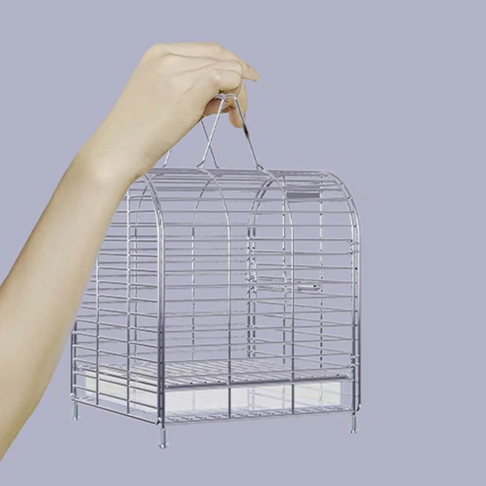 pajarera Jaula portátil de Acero Inoxidable for pájaros, Ideal for Llevar Mascotas al Aire Libre, como Loros, gorriones Java y Canarios