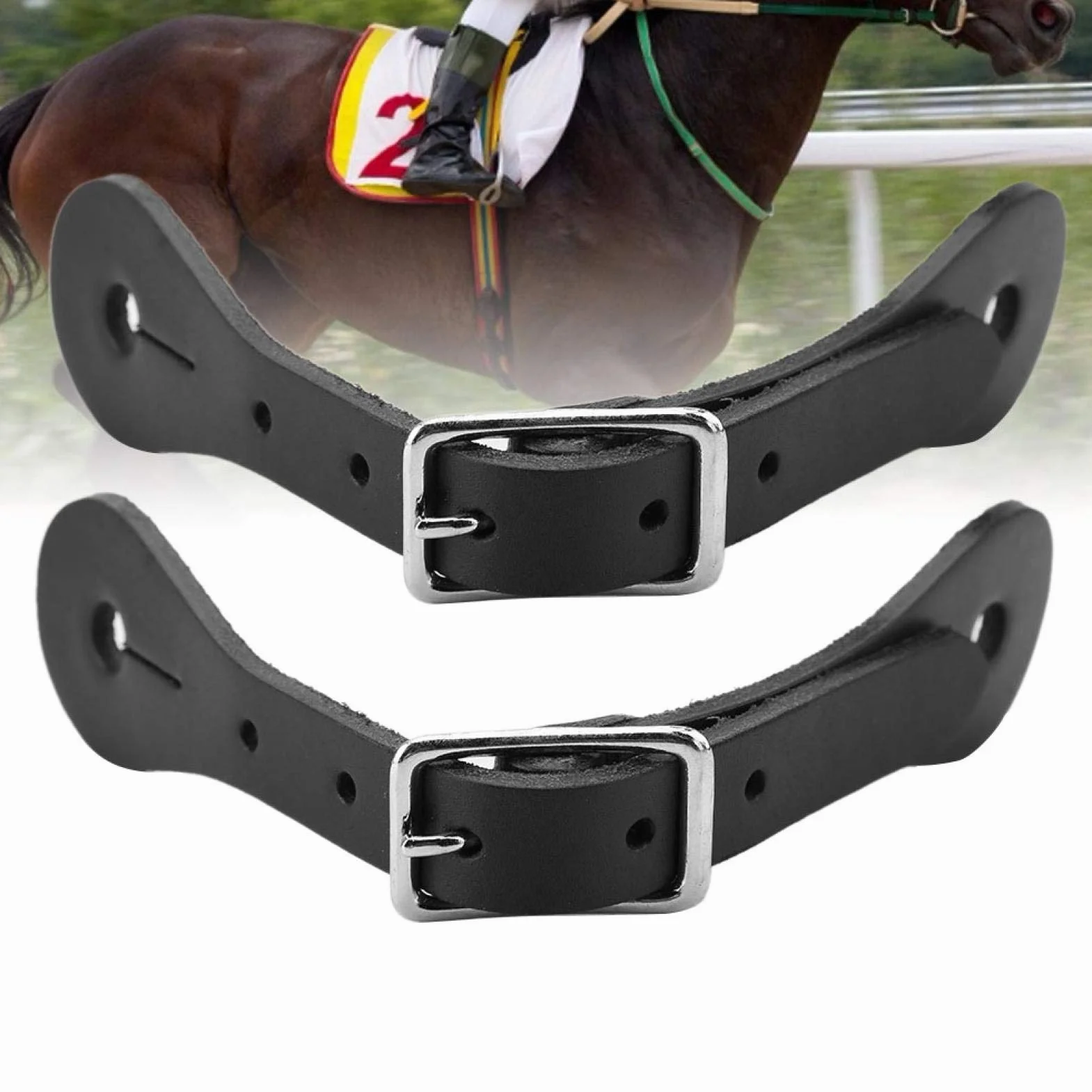 Correa de espuela de Caballo Leatherw 1 par Negro Accesorio para Montar a Caballo