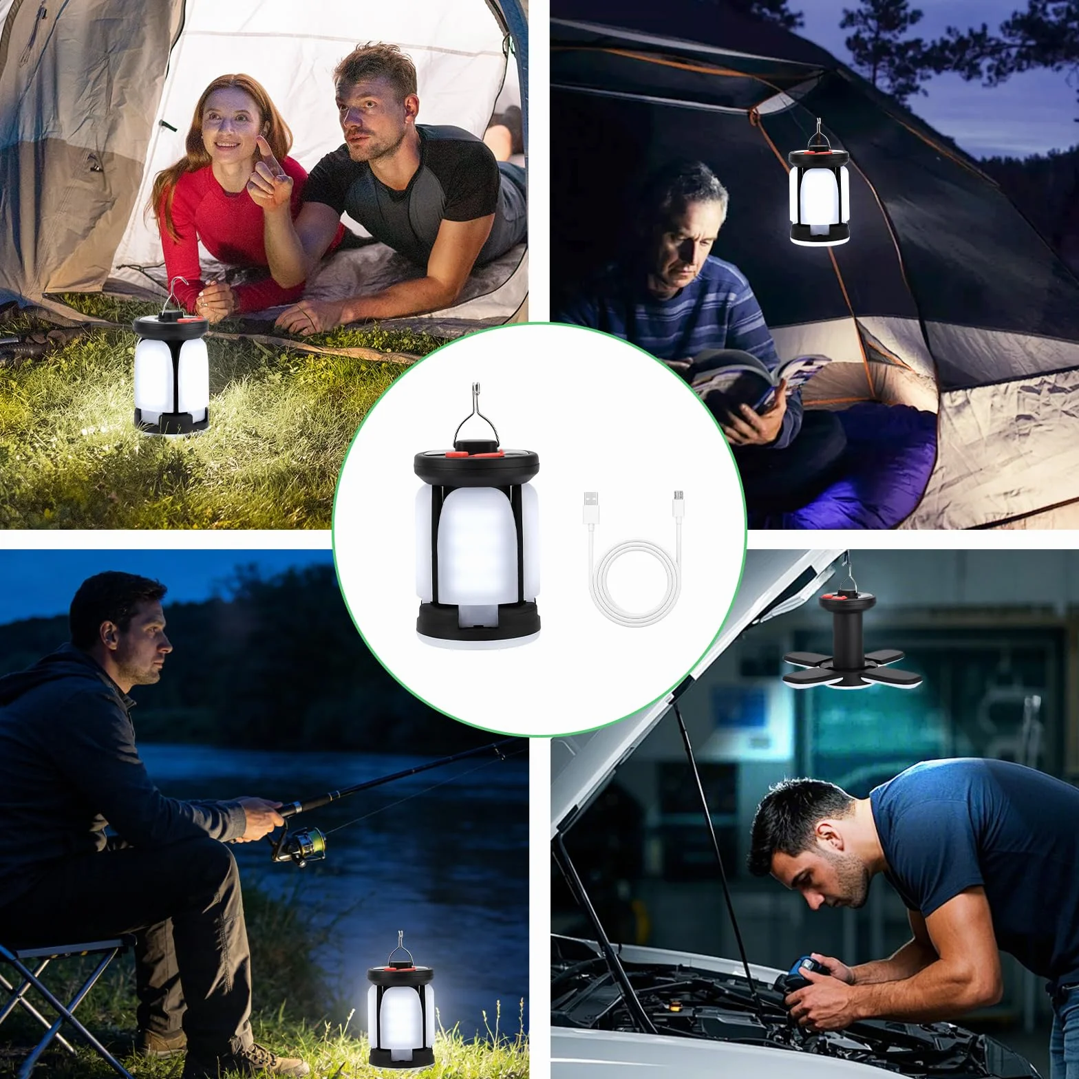 Lámpara Camping Plegable LED Recargable 6 Modos Luz 2400mAh Carga Solar USB 60 LEDs