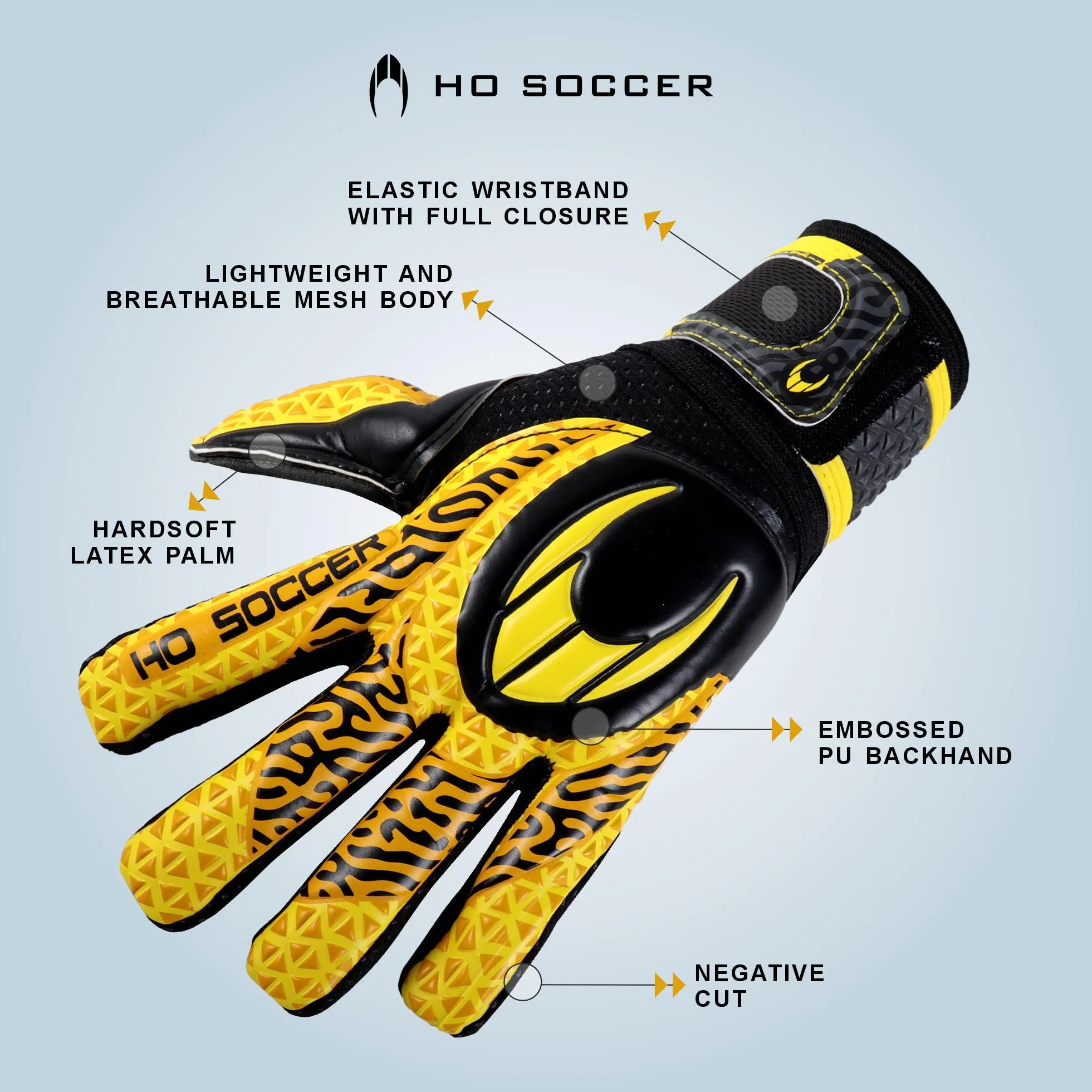 HO Soccer HG Initial NG HARDGROUND Guantes de Portero, Negro/Amarillo