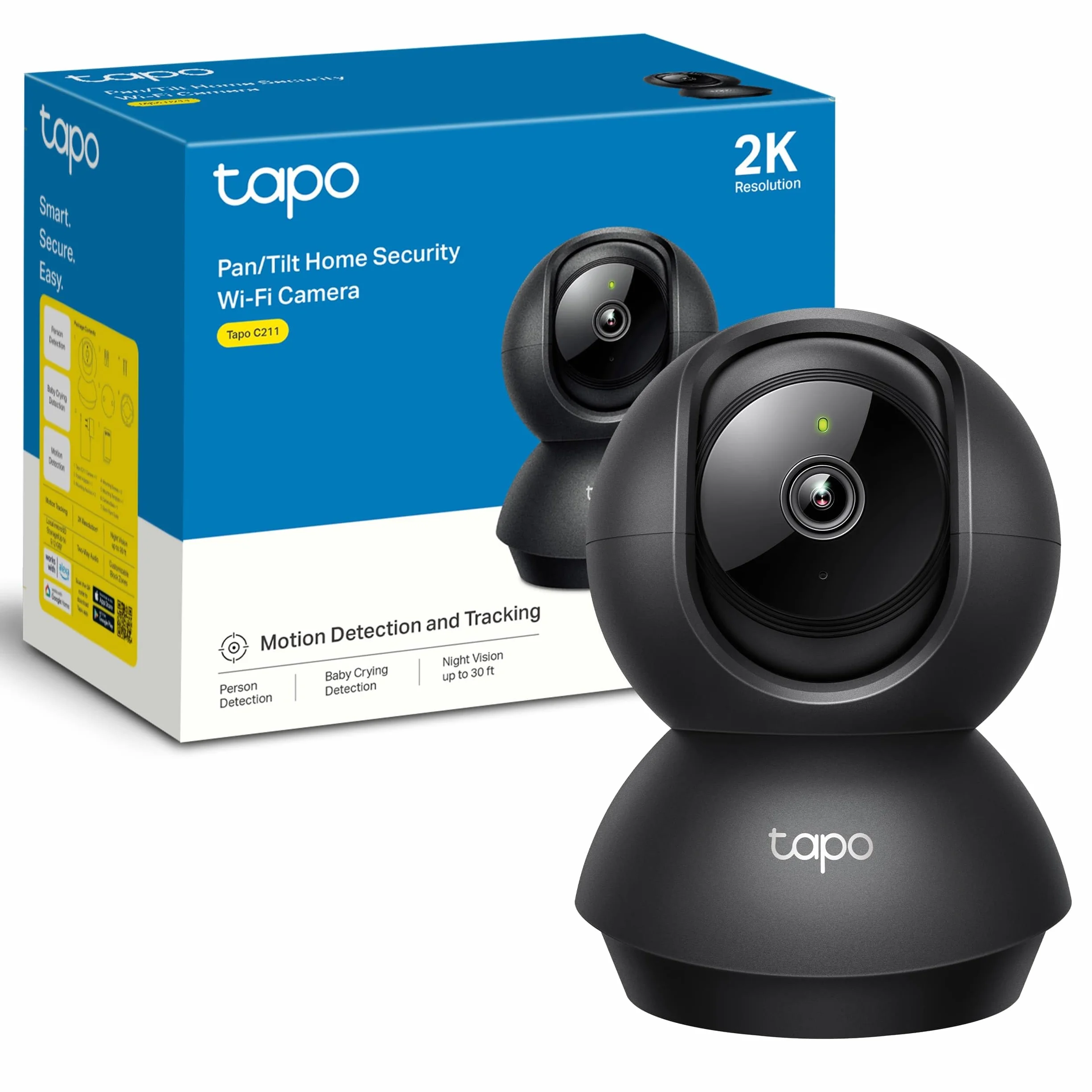 Tapo C211-2K Pan/Tilt Cámara de Seguridad Interior para Monitor de bebé-cámara de Mascotas-Detección de Movimiento y Seguimiento-Funciona con Alexa y Google,Admite Tarjeta SD hasta 512 GB