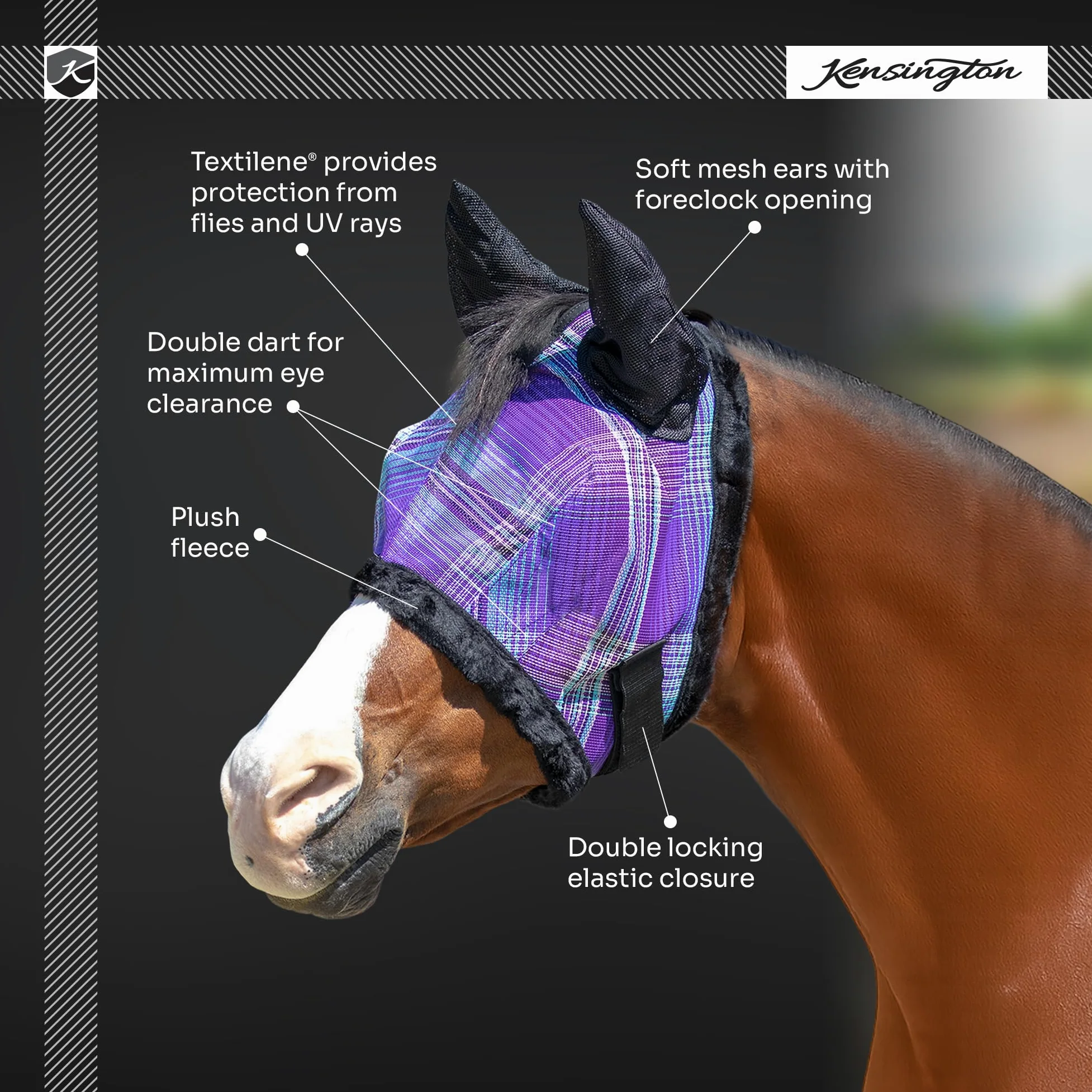 Kensington Fly Mask with Fleece Trim and Ears with Forelock Hole