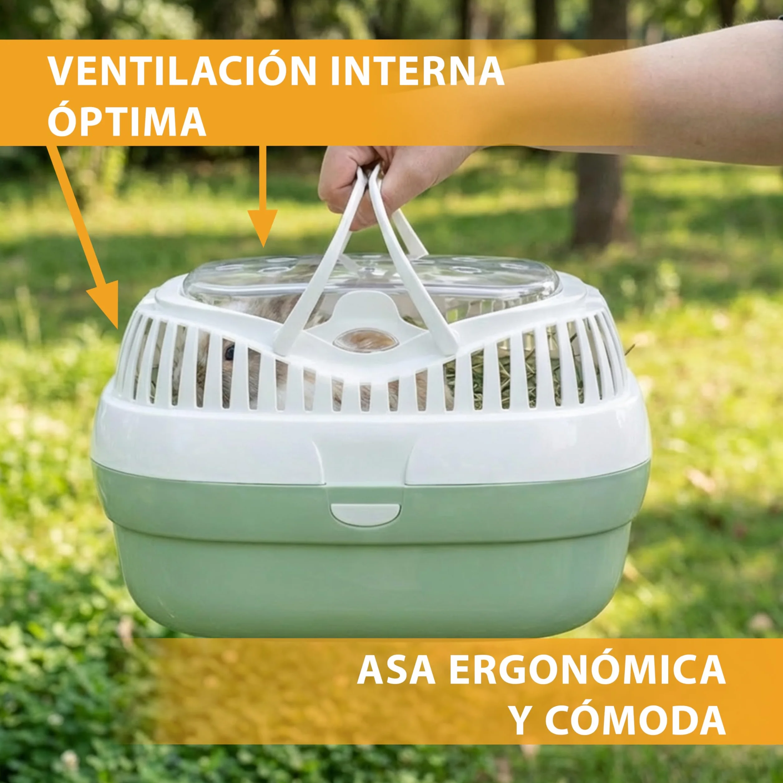 Ferplast Trasportín para Conejos, Conejillos de Indias y Ratones ALADINO Large Jaula de Viaje para roedores y Conejos, Plástico, Rejillas de ventilación, Cómoda asa, 36 x 26 x h 23 cm Verde