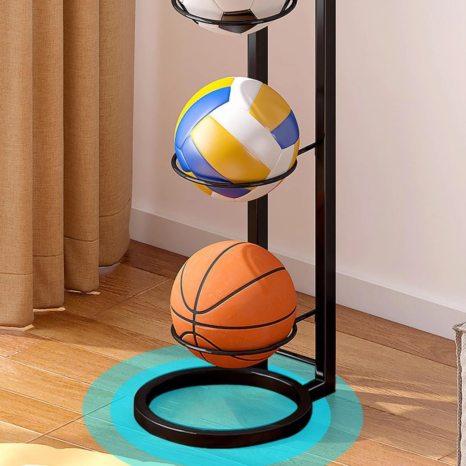 Estante de Bolas de 3 Niveles - Soporte Balon Futbol, Almacenamiento Vertical De Pelotas Portátil para Baloncesto, Fútbol y Voleibol