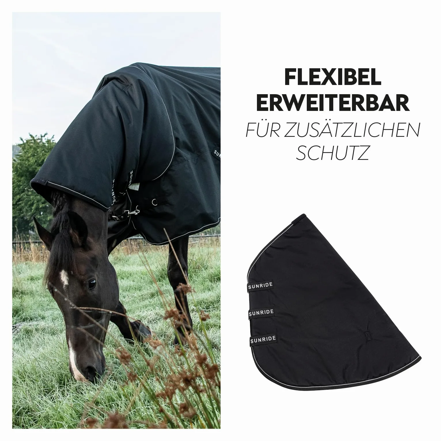 SUNRIDE Manta de Lluvia 50g para Caballos (Dublín) combinable con Mantas Inferiores - para Condiciones climáticas extremas - 600D (145 cm, Negro)