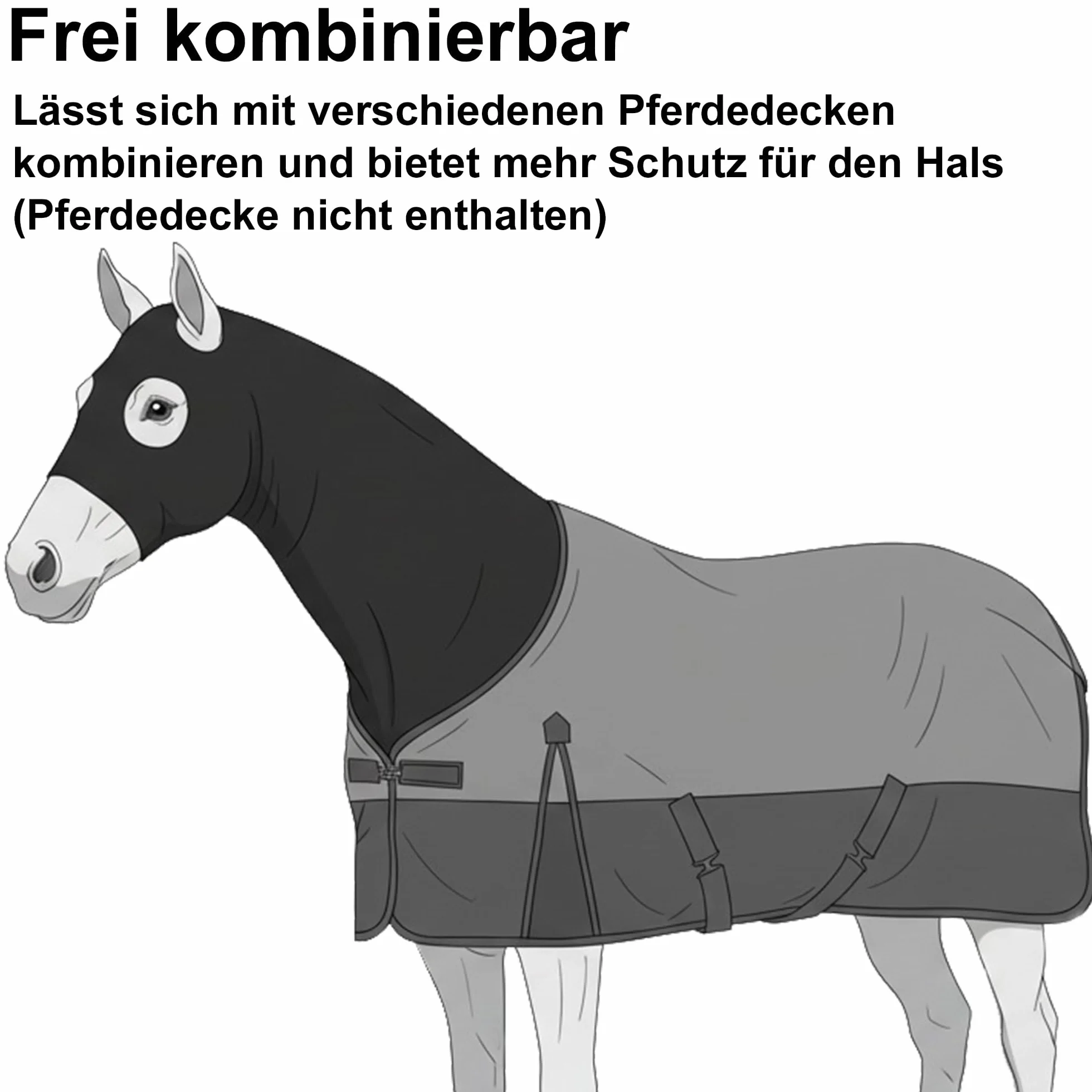 Capucha Elástica con Cremallera para Caballo Protección Cuello y Cabeza