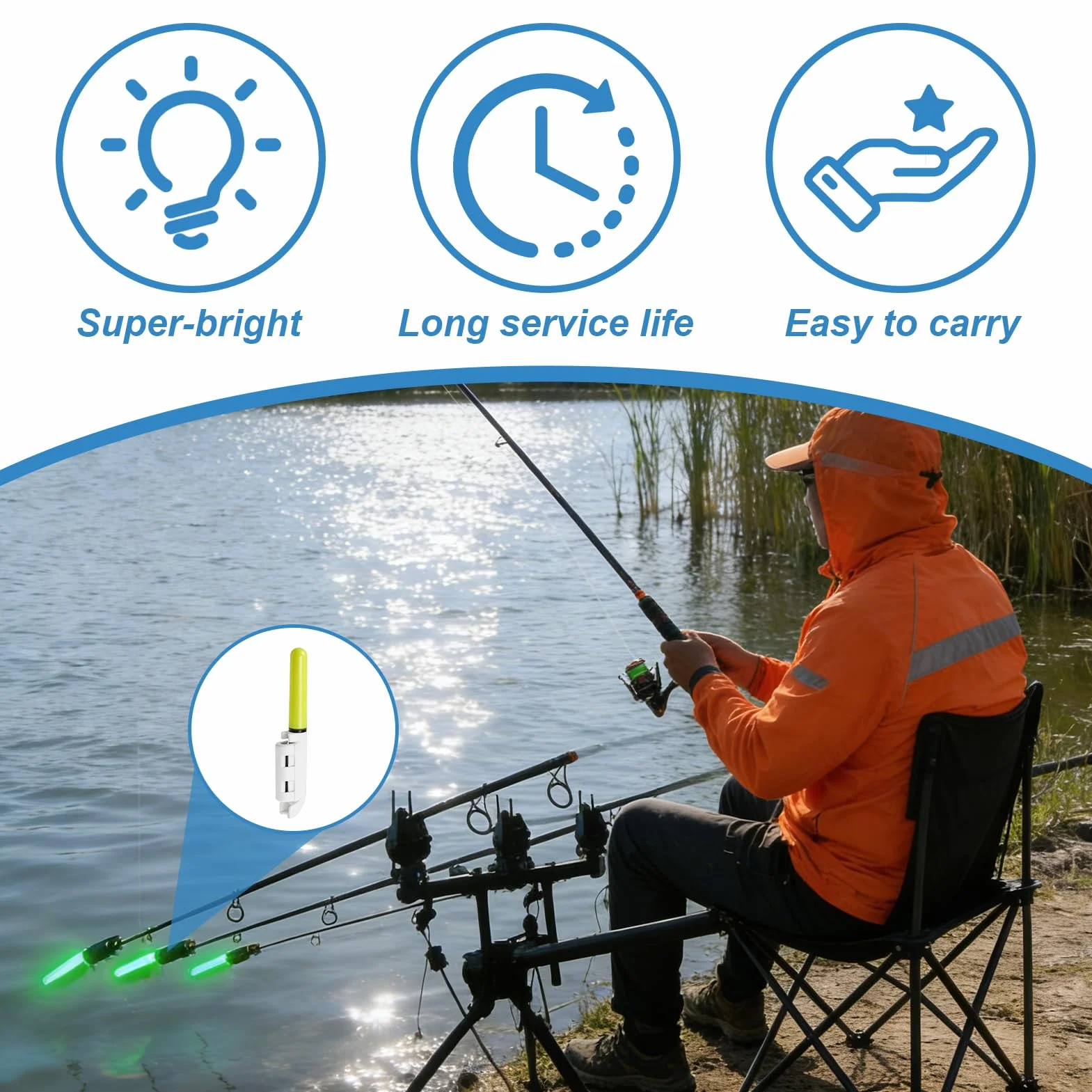 Luces Punta Caña Pescar Campanas Alarma Pesca Nocturna Impermeables con Hebilla Accesorio Señal Picada