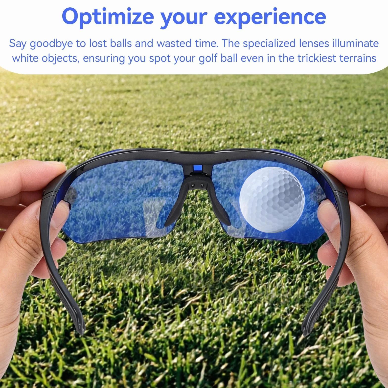 HERCHR Gafas localizadoras de pelotas de golf con lentes azules y bolsa de almacenamiento
