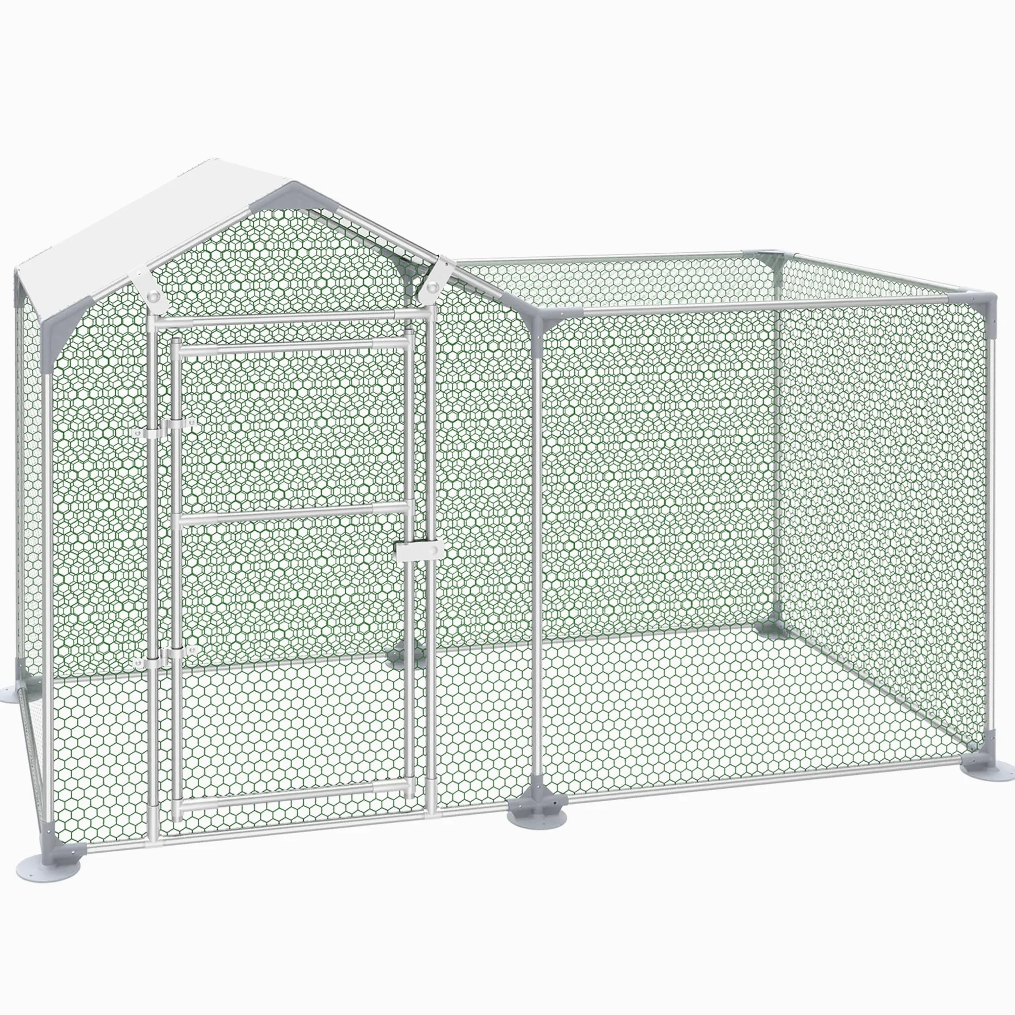 LILIIN Gallinero de 2 x 1 x 1,4 m, Acero Galvanizado, Jaula para Gallinas, Patos, Conejos y Gansos, Cercado al Aire Libre con Cerradura, Aviario para Aves de Corral y Animales Pequeños, Color Verde