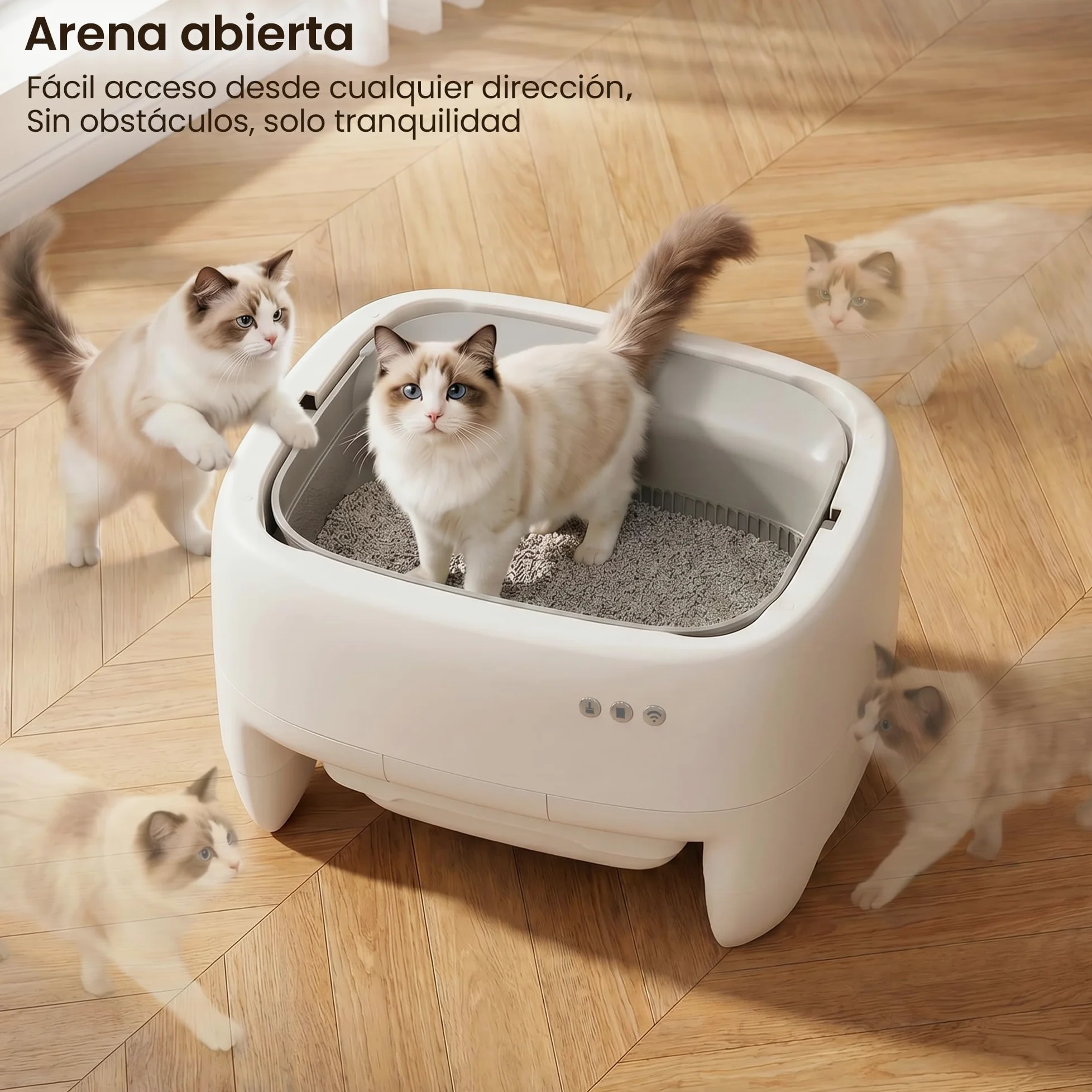 Devoko Arenero Gatos Autolimpiable Grande – Diseño Abierto para Gatos Grandes, Limpieza Sin Esfuerzo, Control App, Sistema Seguridad 6 en 1, Arenero Automatico Gatos para Hogares con Múltiples Gatos
