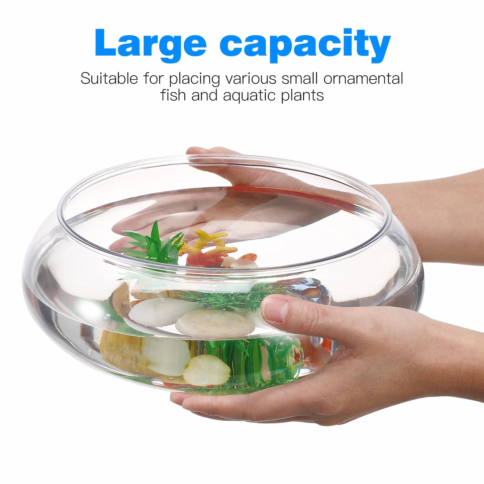 Happyyami Pecera de plástico Transparente Florero de Flores de Boca Ancha Terrario Redondo Tanque Betta de plástico pequeño Acuario hidropónico Jarrón Jardinera Pecera como