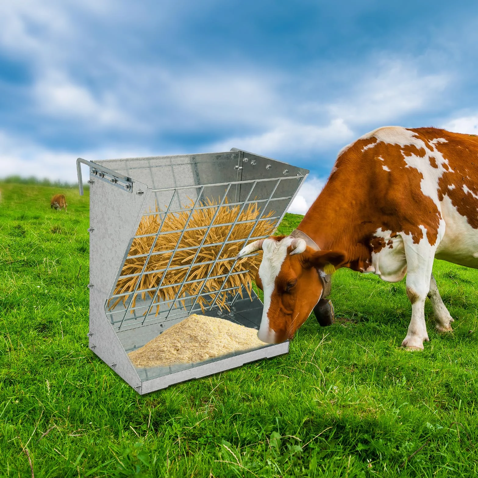 Comedero para heno 56,61 x 33,27 x 59,94 cm 2 en 1 de acero inoxidable para cabras, caballos, ovejas, conejos, vacas