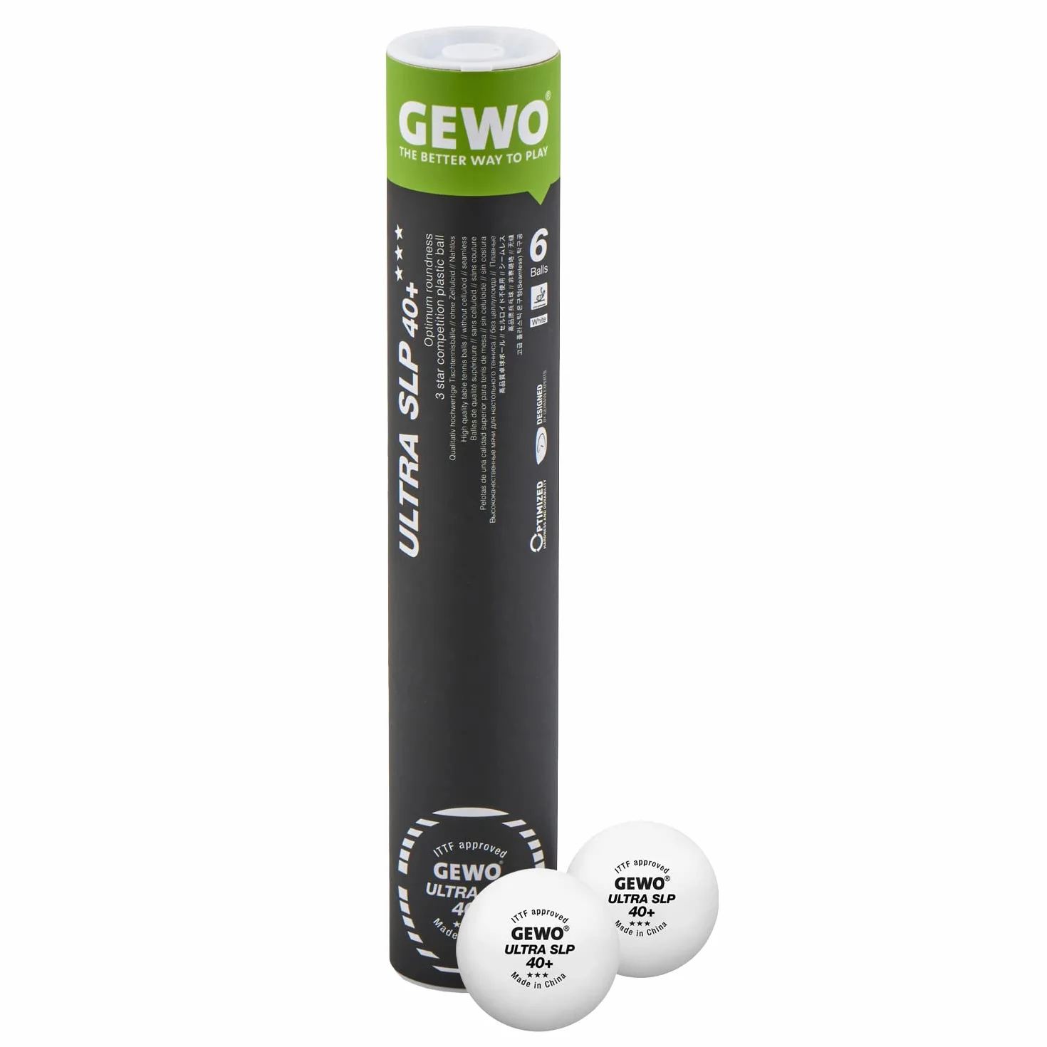 GEWO Tischtennisbälle Ultra SLP 3 Sterne 40+ Plastik ITTF-zertifiziert weiß