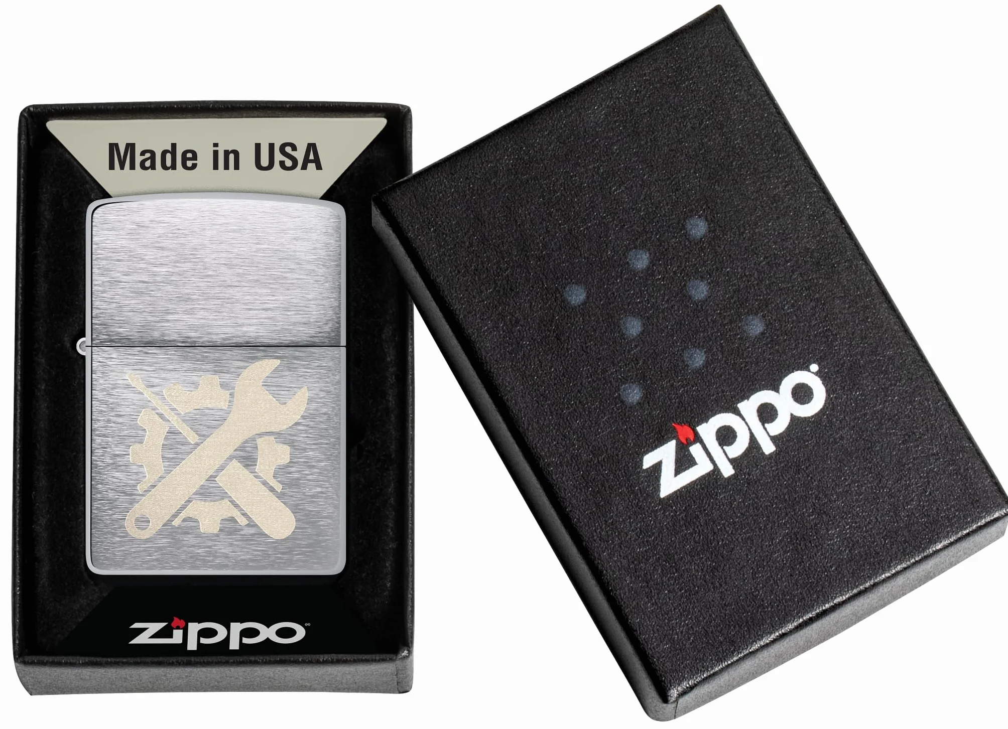 Zippo Encendedor a prueba de viento Brushed Chrome Laser Engrave Recargable Caja regalo