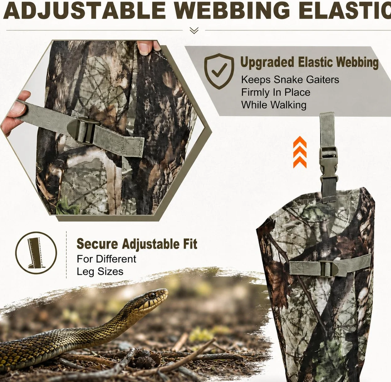 Chaparreras protectoras impermeables antiserpiente para caza, ajustables
