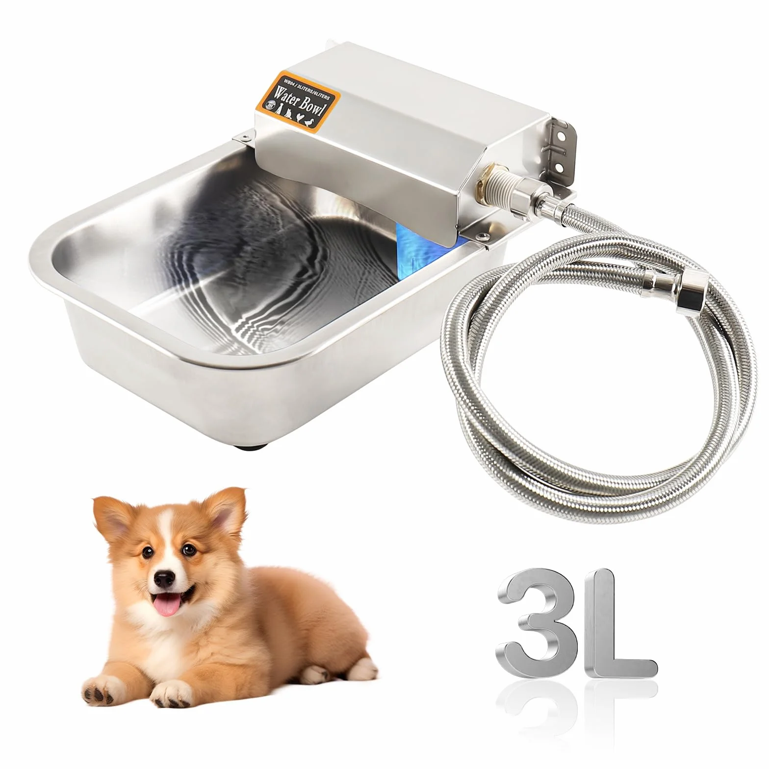 Bebedero Automático de Acero Inoxidable, con tubo de agua de 1m, para Caballos Ganado Vacuno Cabras Perros Gallinas, 3L