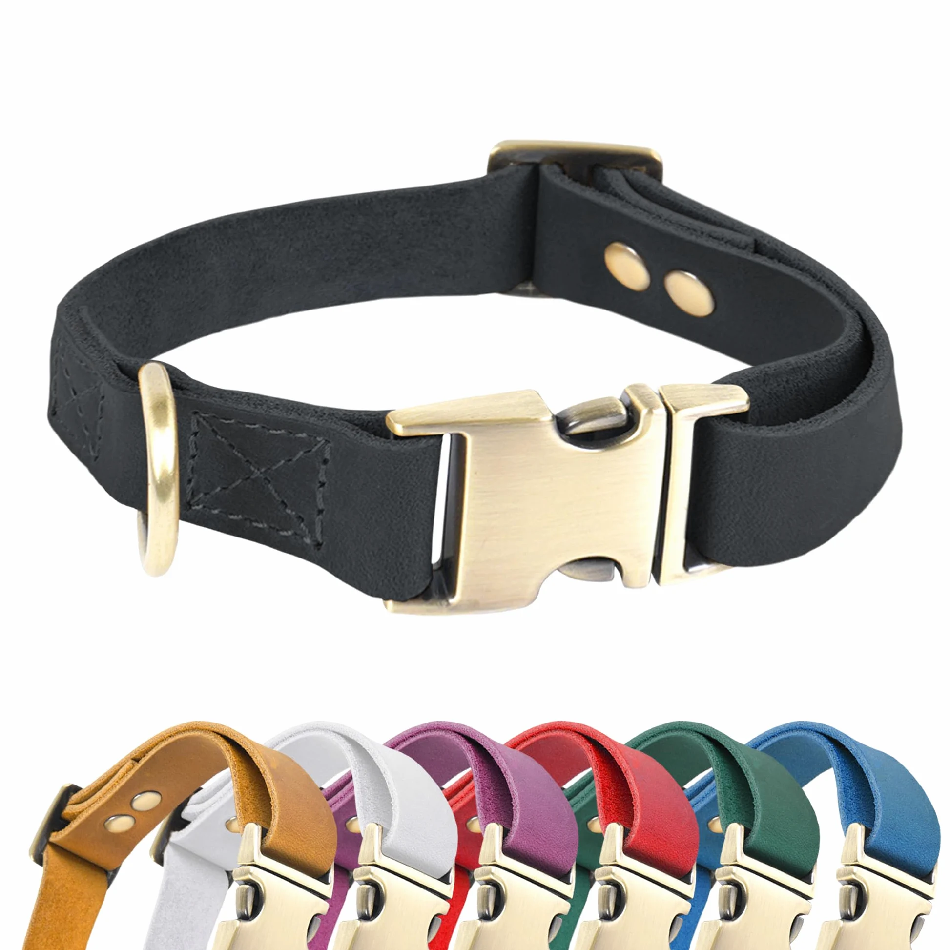HIFA Collar de piel auténtica para perro, suave al tacto, estilo retro vintage, fácil ajuste, hebilla de liberación rápida duradera, collar para perros y gatos, collar de cuero para gatos