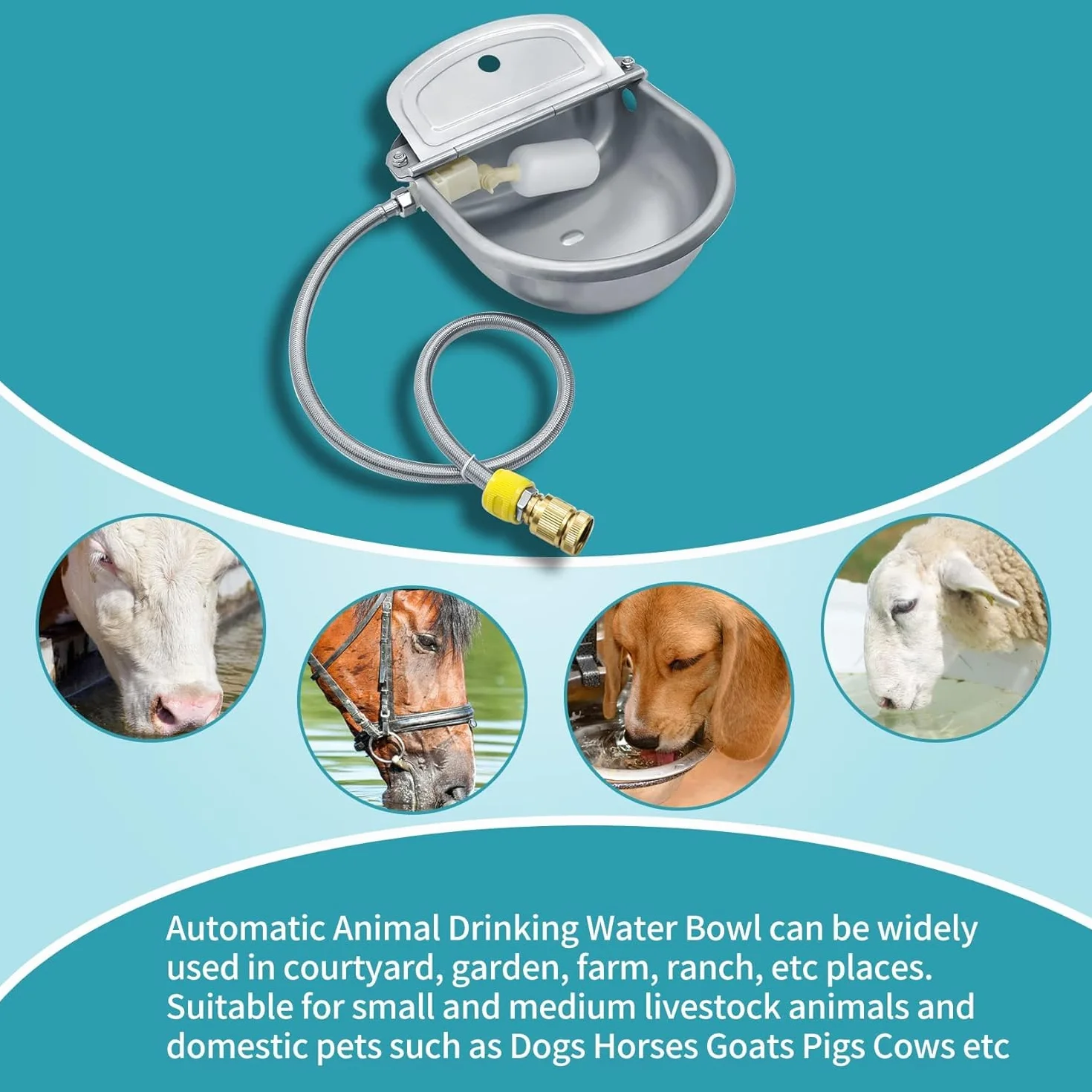 Bebedero automático para Animales, Bebedero de Acero Inoxidable 304 para Perros, Caballos, Cabras, Cerdos y Vacas, con Manguera, 2 válvulas de Flotador
