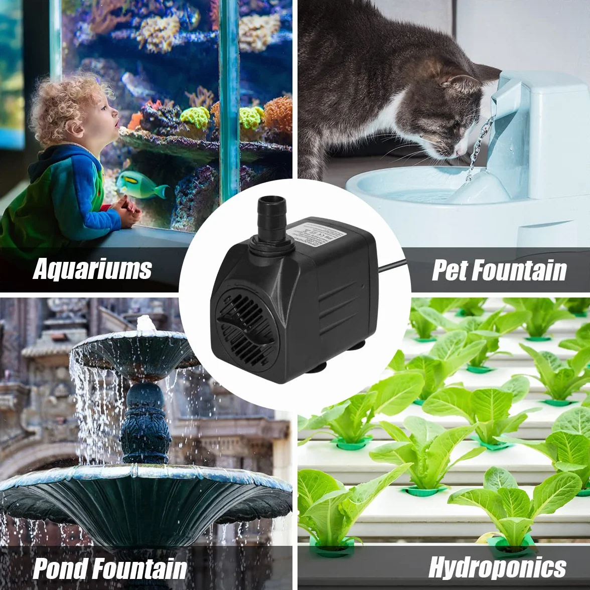 flintronic Mini Bomba de Agua, 16W/800L/H para Acuario con 2 Boquillas, Altura máxima 1.6m, Sumergible para Fuente de Estanque, EU Enchufe