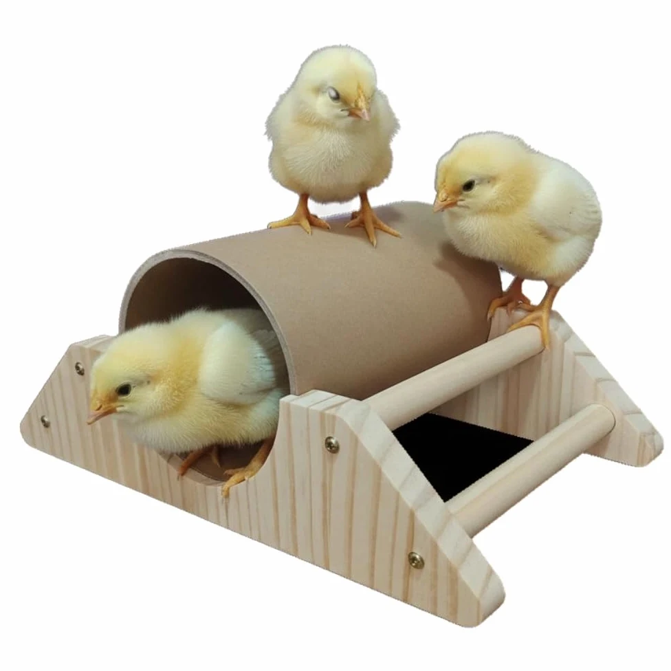 Percha para pollitos de pino con túnel de ocultación, barra fuerte para jugar al gimnasio, juguetes de pollo de accesorios de gallinero y criadora, juguetes de perca de entrenamiento para pájaros