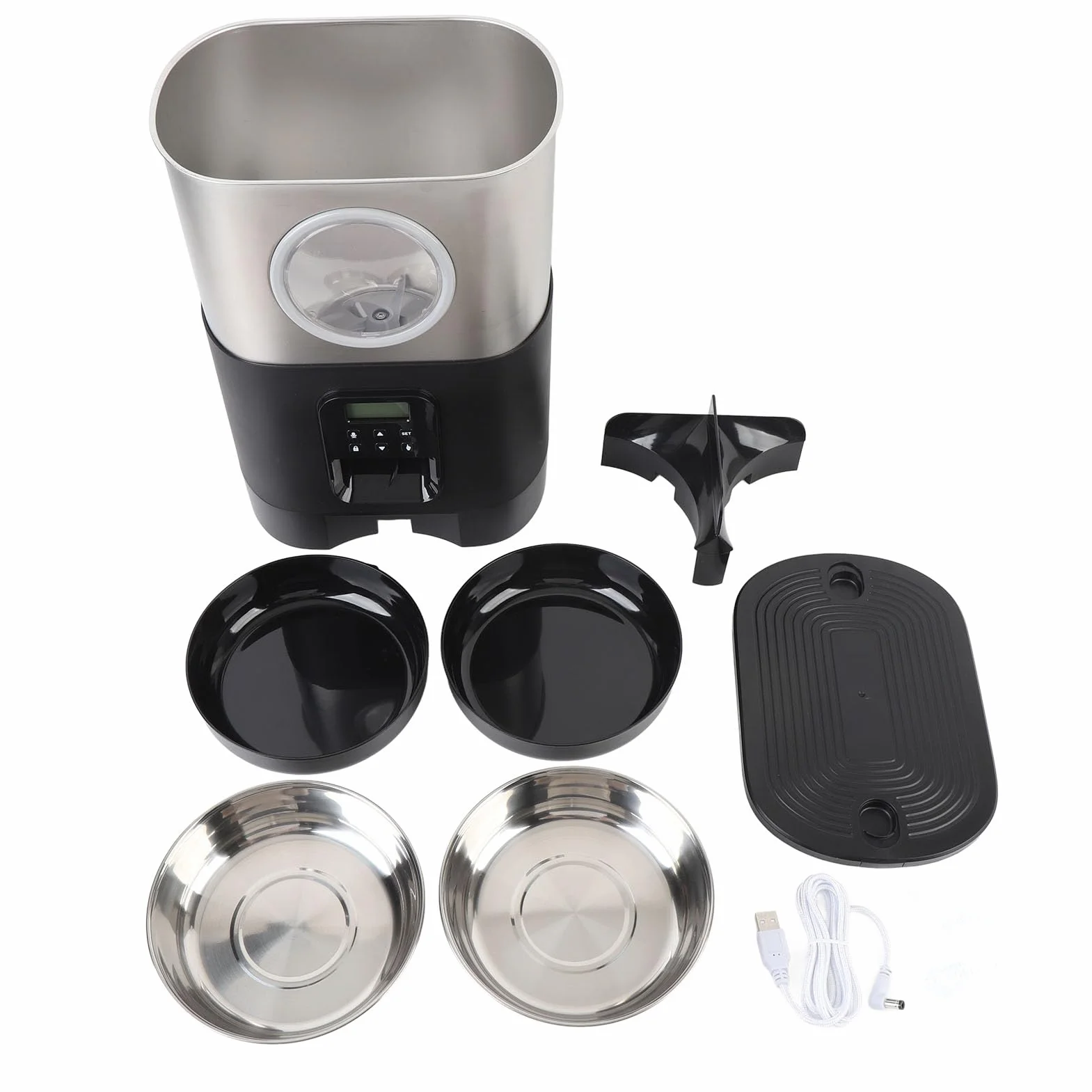 Sorandy Comedero Automático para Gatos, Comedero para Gatos de 5 litros de Capacidad, Cuantitativo Temporizado con Cuencos de Acero Inoxidable y Ventana Grande para Comprobar el Nivel de Alimentos,