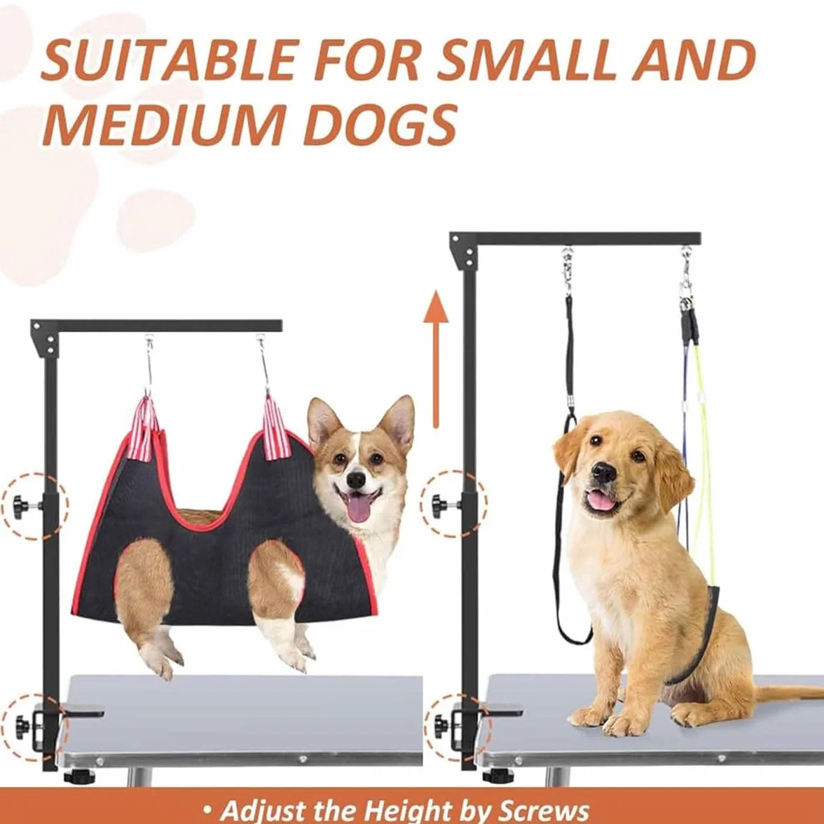 Genérico Brazo De Mesa De Aseo for Perros Ajustable, Brazo De Aseo for Perros con Abrazadera con Dos Soportes for Ancas Sin Sentarse Y Arnés De Hamaca, Suministros De Aseo for Mascotas Plegables