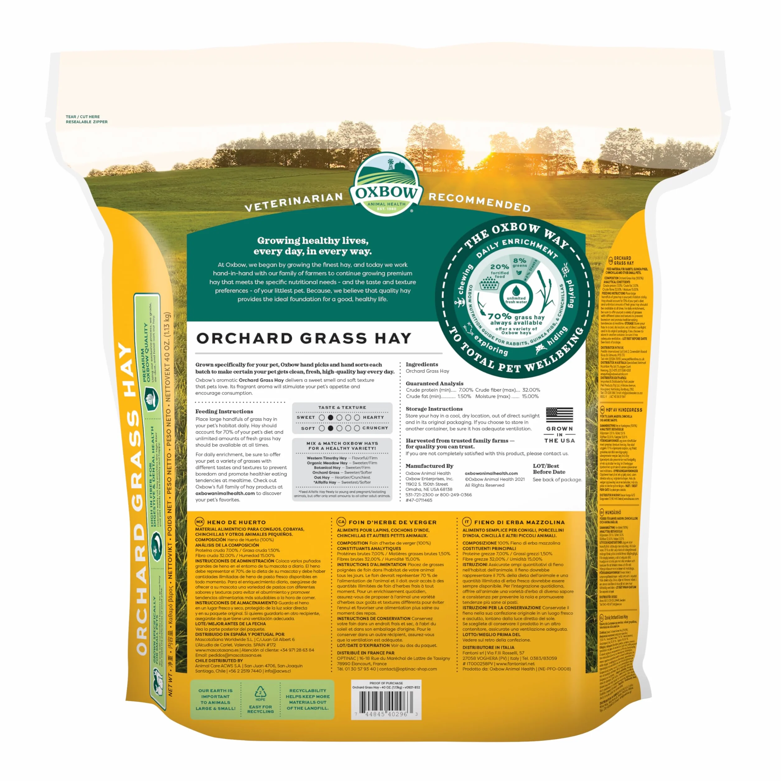 Orchard Grass Heno para Mascotas pequeñas Oxbow, 1,13 kg