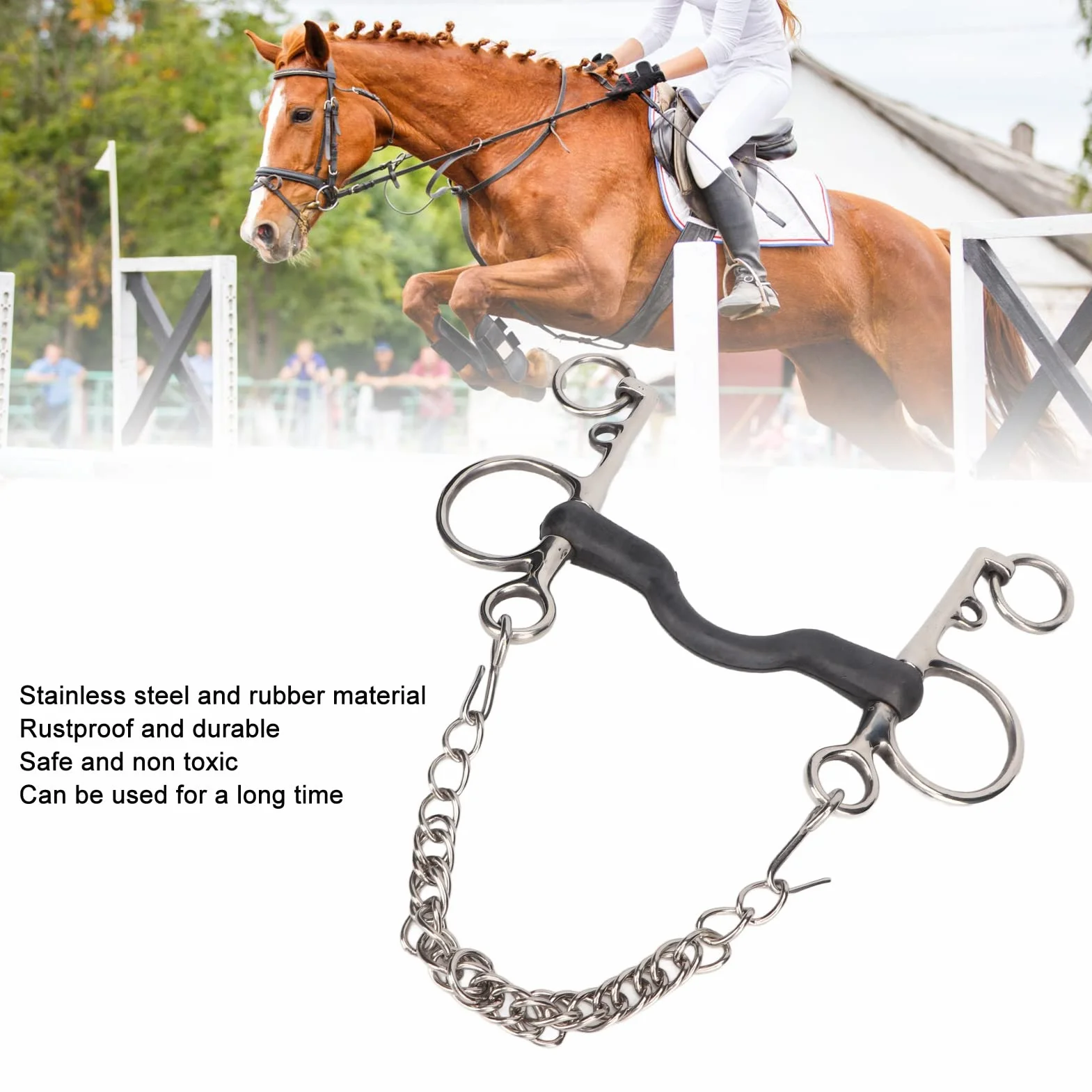 Broca para Boca de Caballo, Broca para Filete de Caballo Pulida a Mano Diseño de Goma con Centro de Acero Inoxidable Filete para Boca de Caballo para Suministros Ecuestres (127MM)