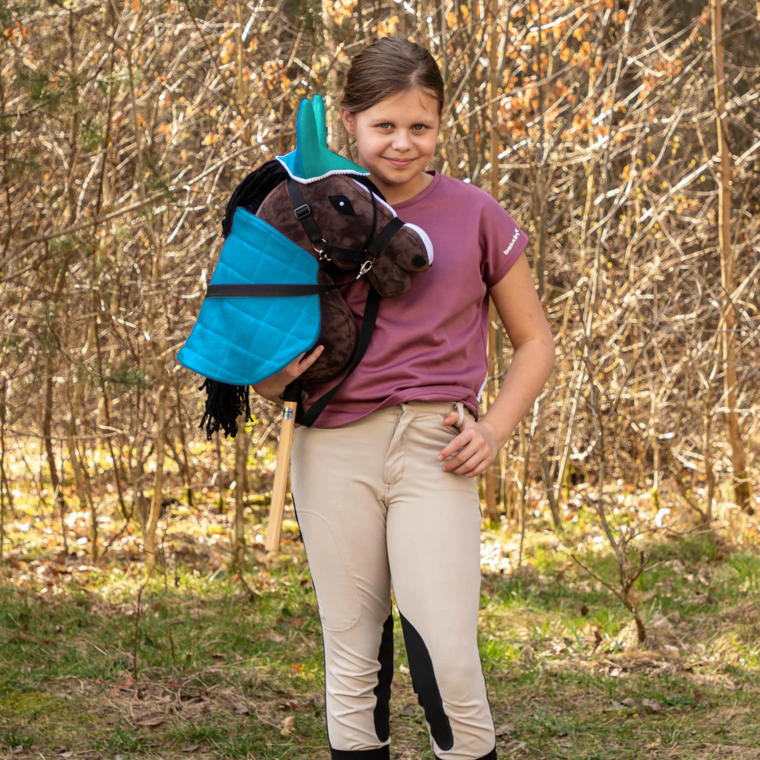 SKIPPI Manta y Orejeras para Caballo Hobby Horse – Menta y Azul, Hobby Horse Accesorios, Manta Reversible y Orejeras Antimoscas para Caballo de Palo, Hobby Horsing