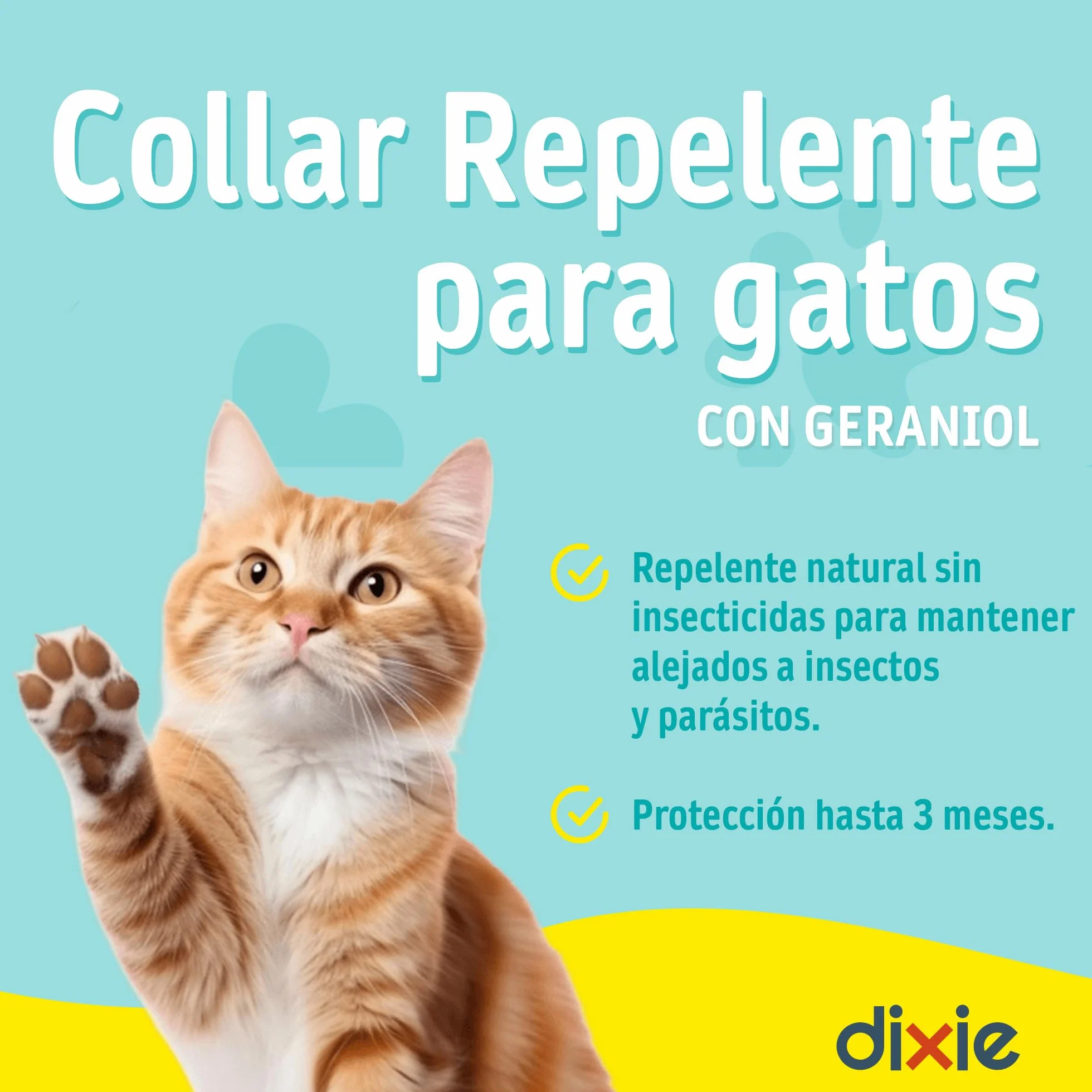 DIXIE – Collar Antipulgas para Gatos y Gatitos – Repele y Protege de Pulgas, Garrapatas y Mosquitos – Sin Insecticidas – 3 Meses de Protección Natural - 34,5 cm Ajustables para Cualquier Raza y Tamaño