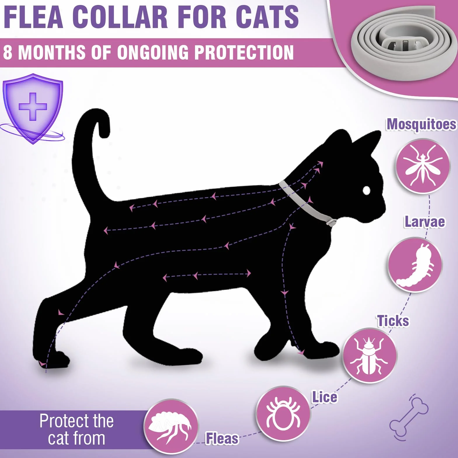 Collar Antiparasitario Gatos Collar Antipulgas Gatos 4piezas Collar Antipulgas y Garrapatas para Gatos Collar Antiparasitario 8meses de ProteccióN Duradera Impermeable TamañO Ajustable Collares Pulgas