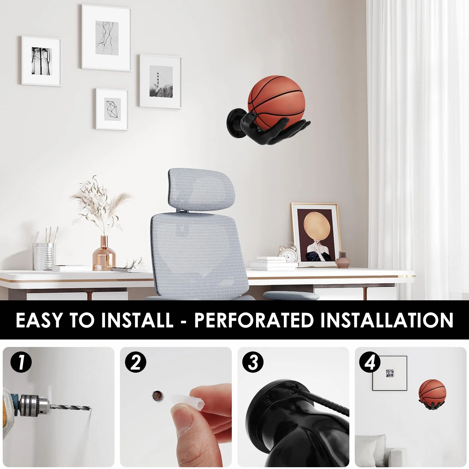 Estante de pared para baloncesto soporte único almacenamiento ahorro espacio fácil instalación